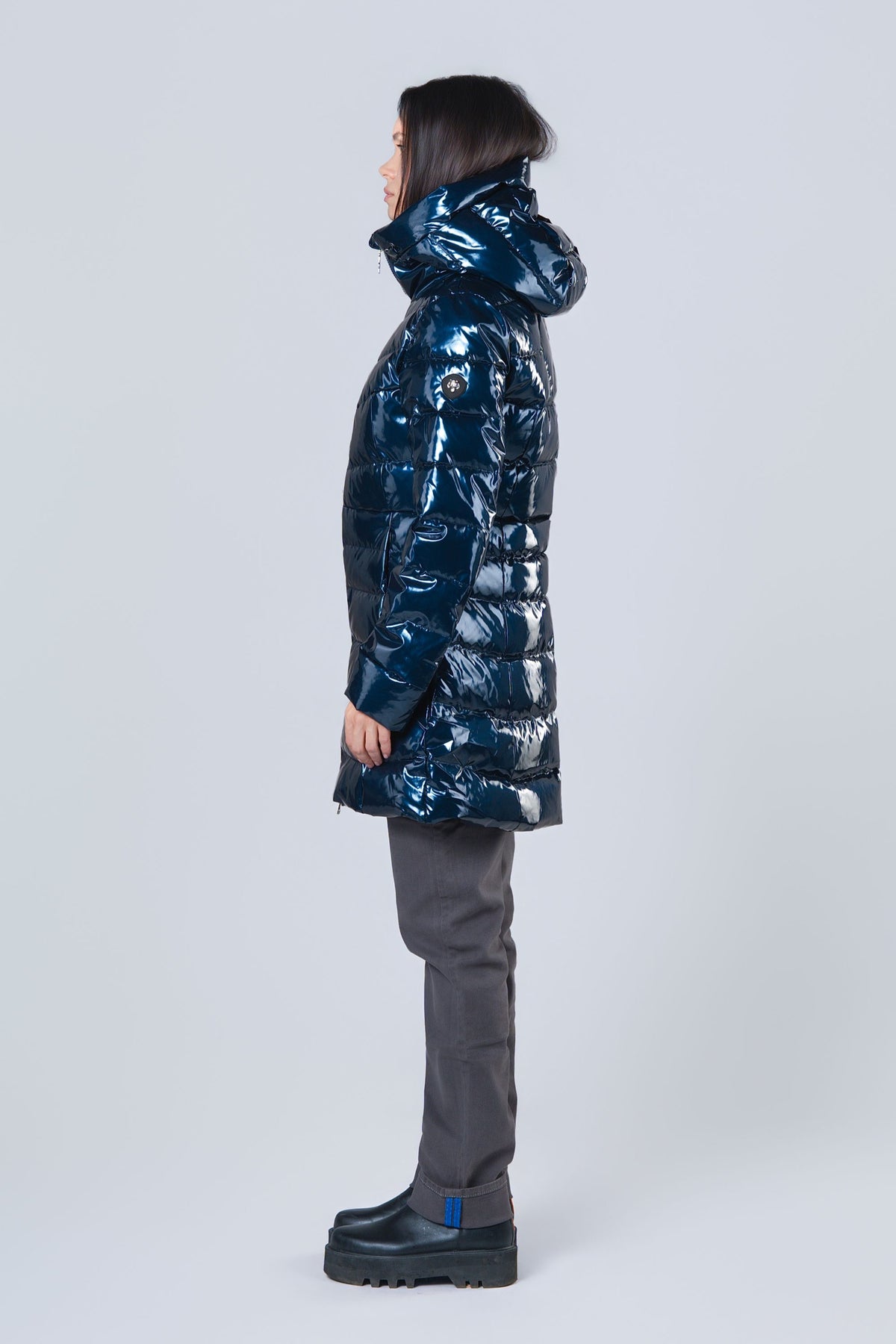 Women's Medium Weight Long Robin Coat - Glossy Navy