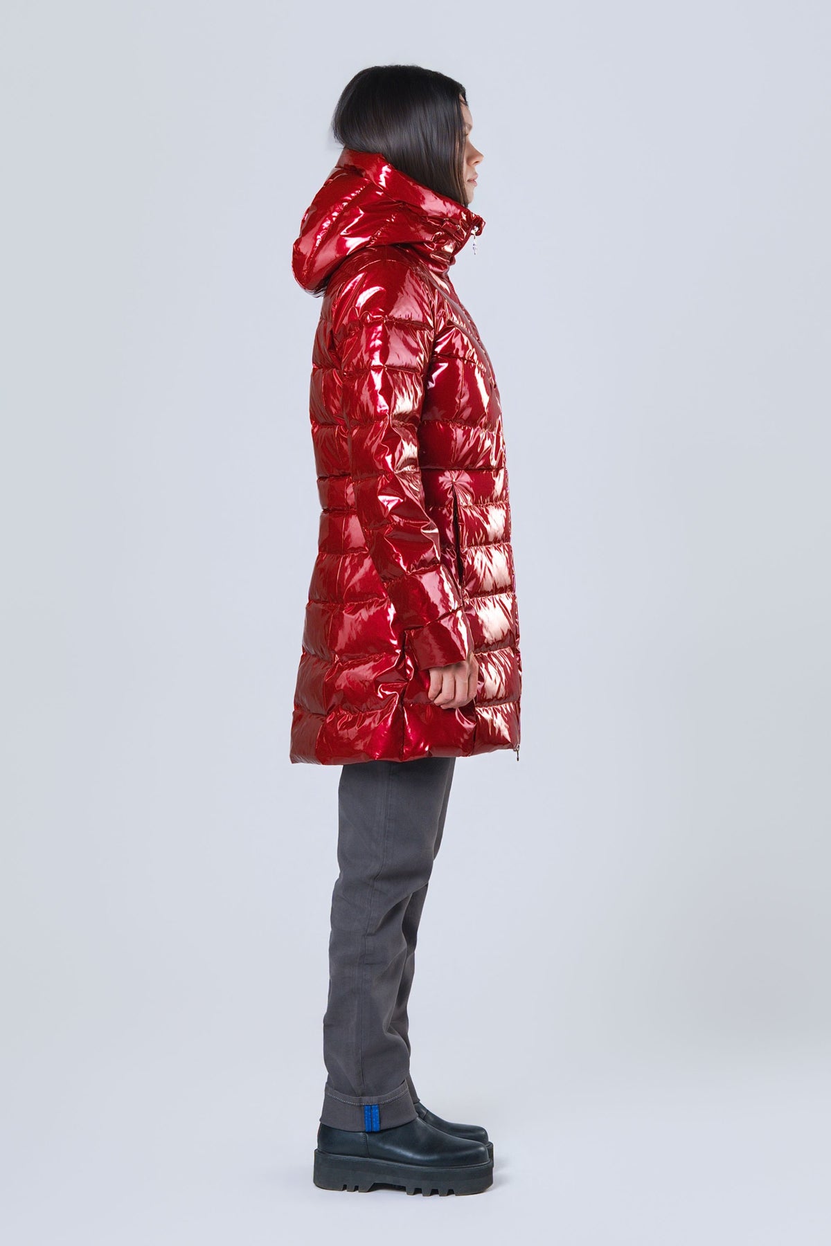 Women's Medium Weight Long Robin Coat - Glossy Red