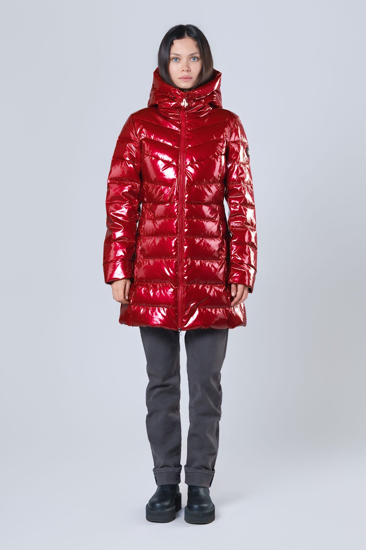Women's Medium Weight Long Robin Coat - Glossy Red