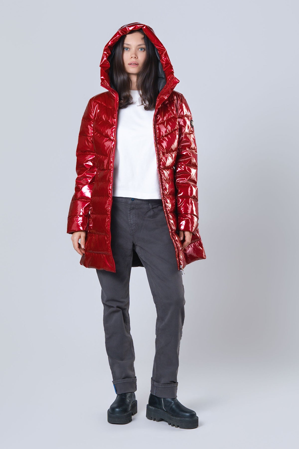 Women's Medium Weight Long Robin Coat - Glossy Red