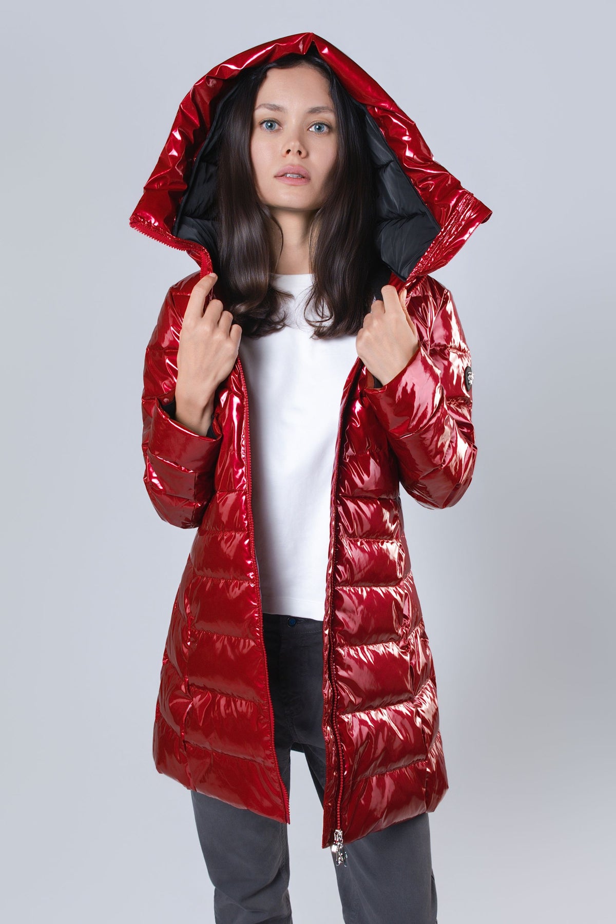 Women's Medium Weight Long Robin Coat - Glossy Red