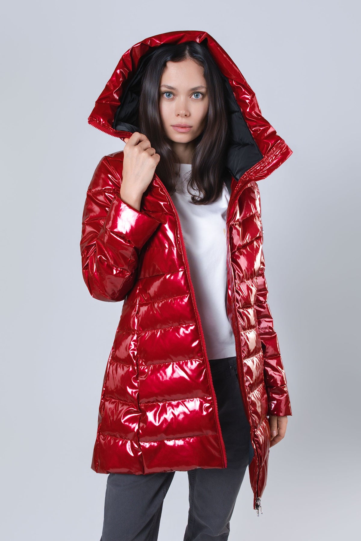 Women's Medium Weight Long Robin Coat - Glossy Red