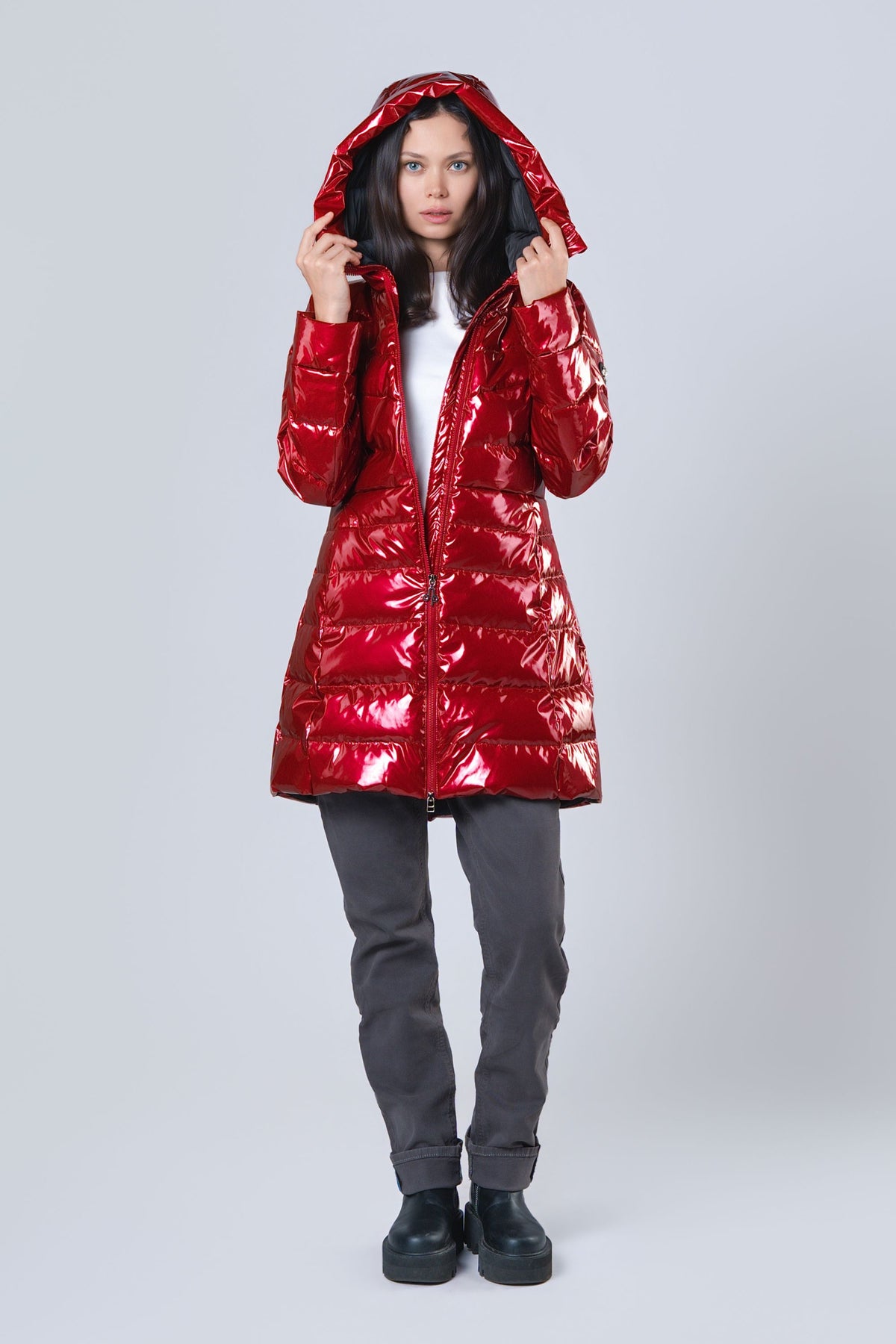 Women's Medium Weight Long Robin Coat - Glossy Red