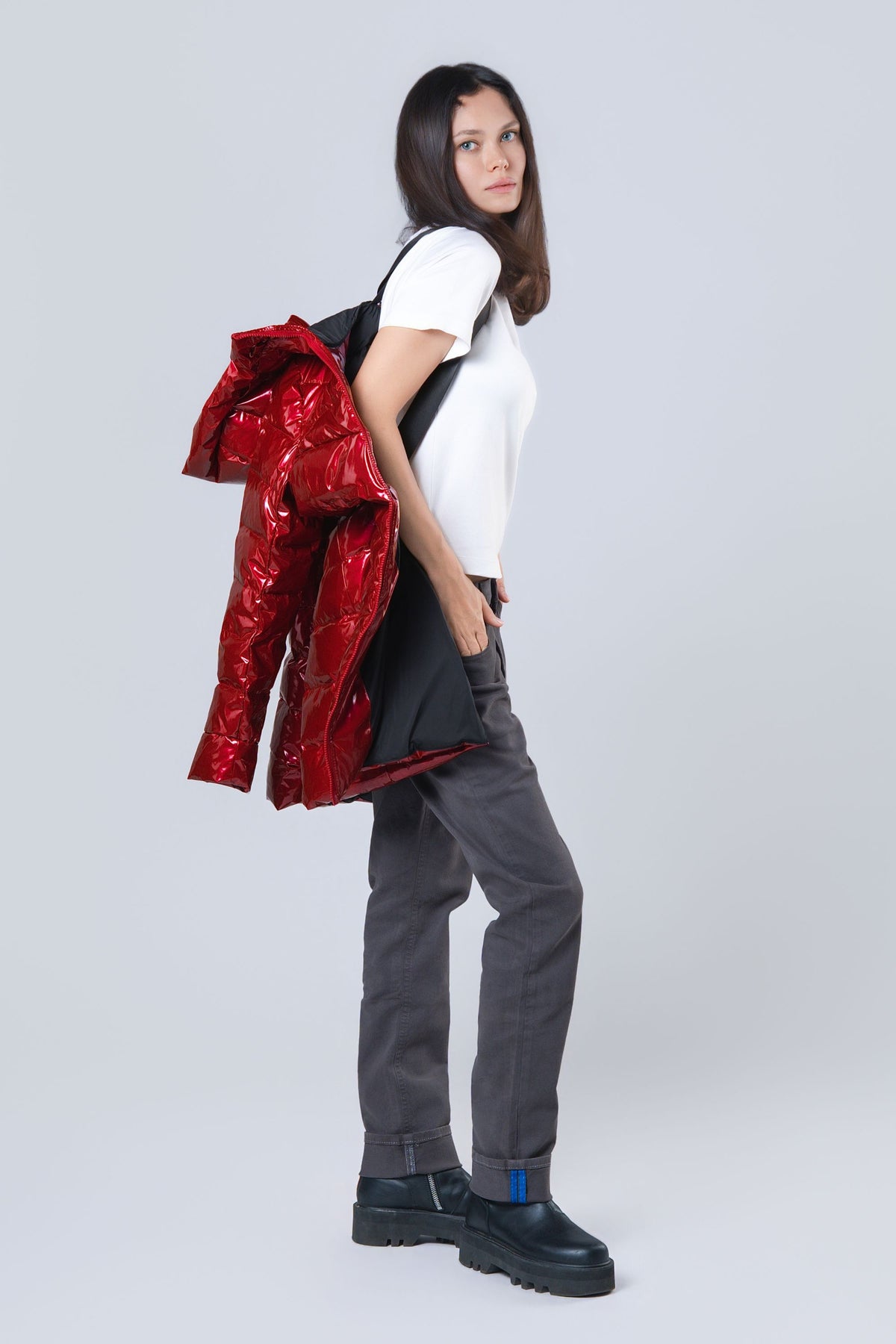 Women's Medium Weight Long Robin Coat - Glossy Red