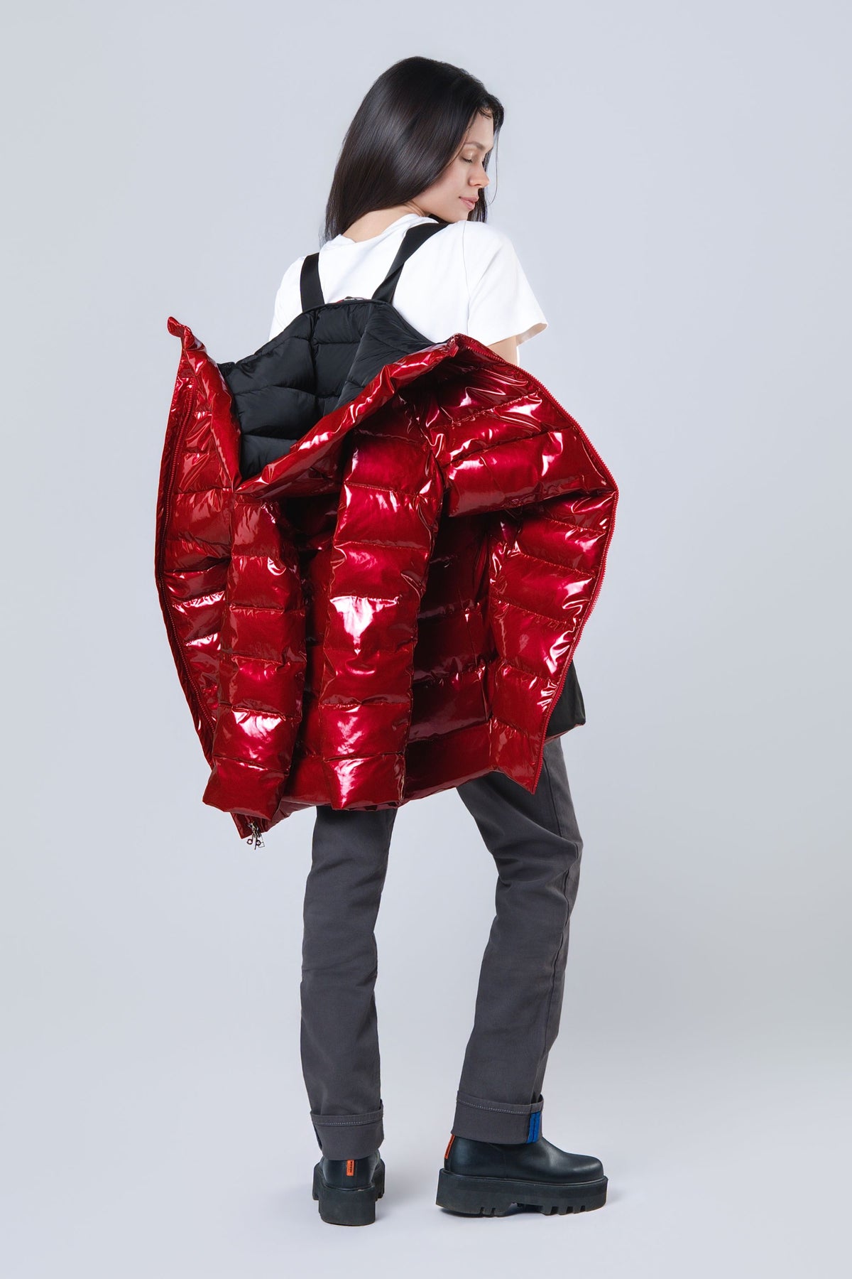 Women's Medium Weight Long Robin Coat - Glossy Red