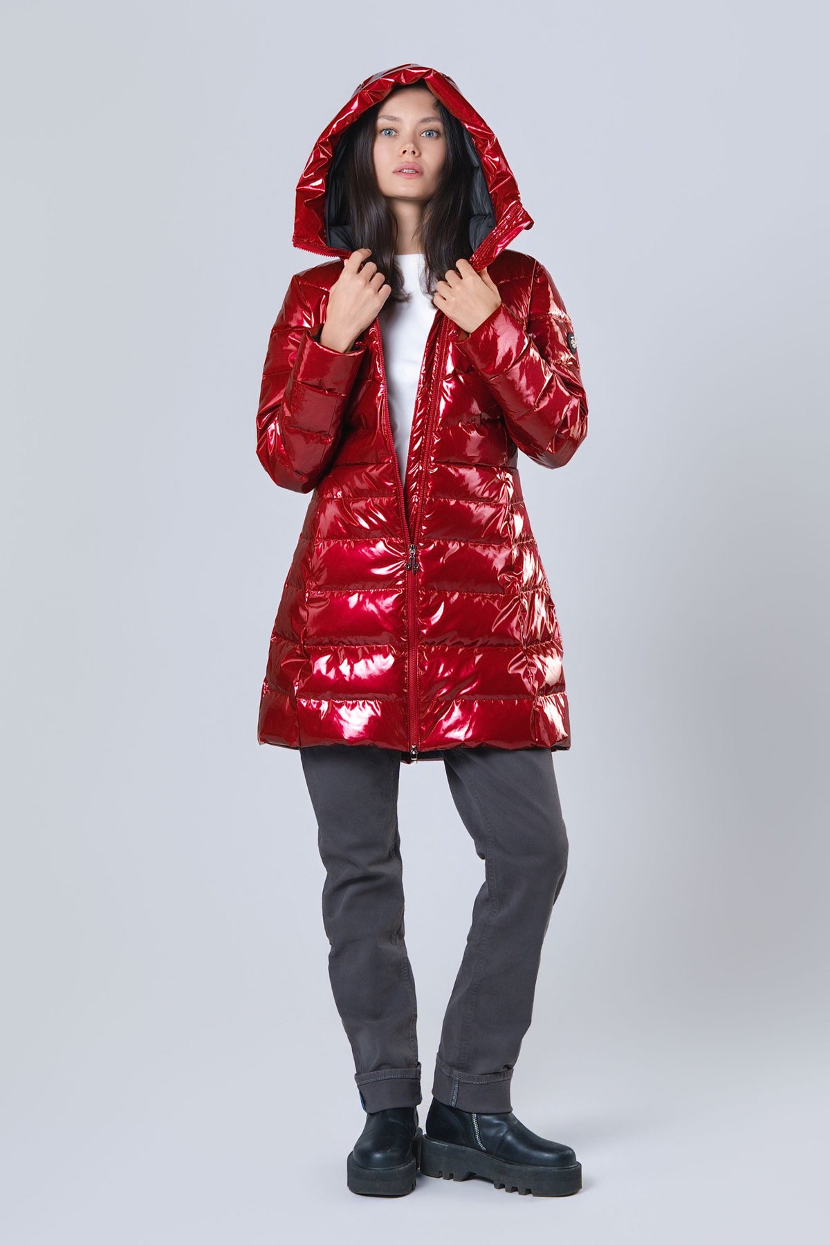 Women's Medium Weight Long Robin Coat - Glossy Red
