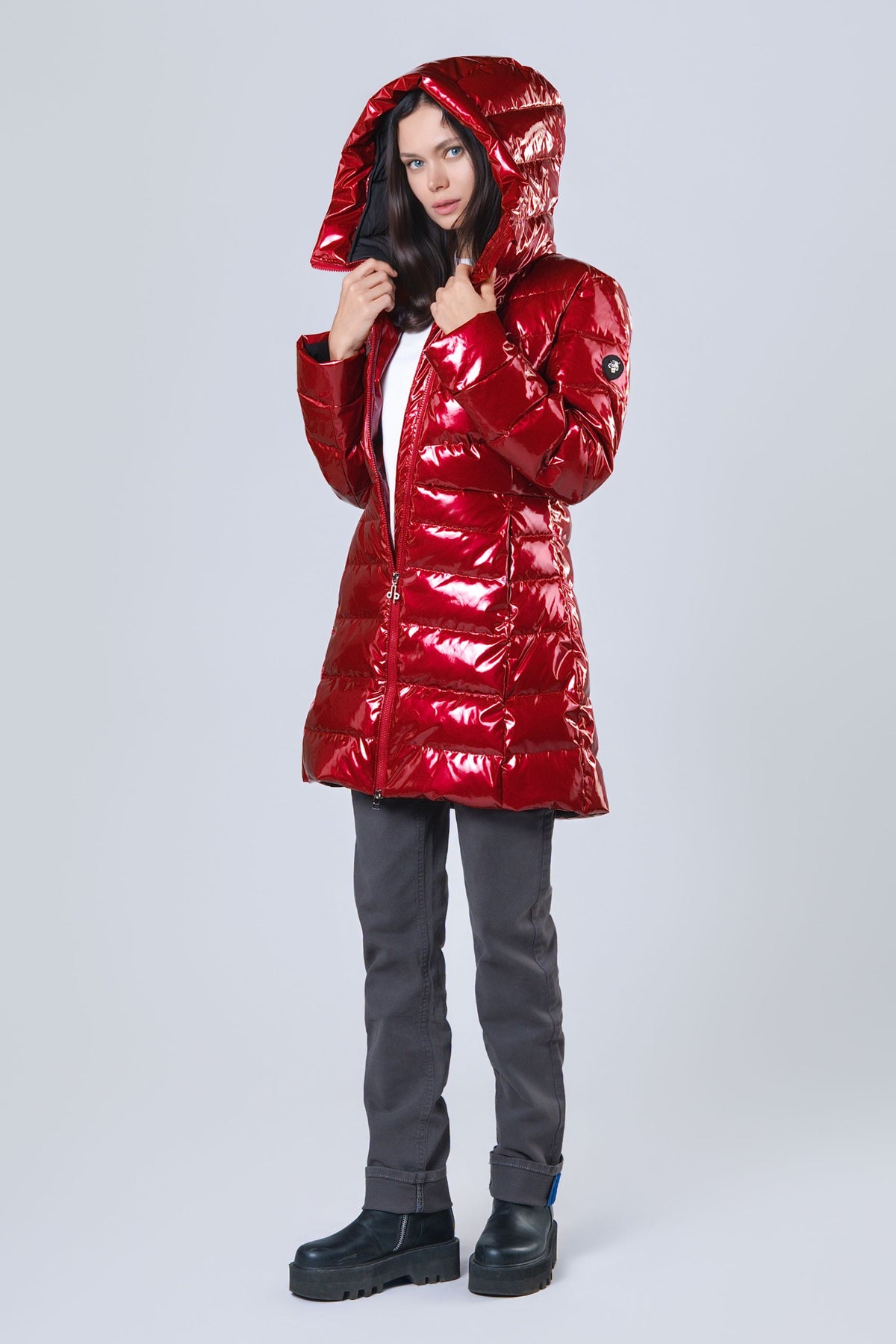 Women's Medium Weight Long Robin Coat - Glossy Red