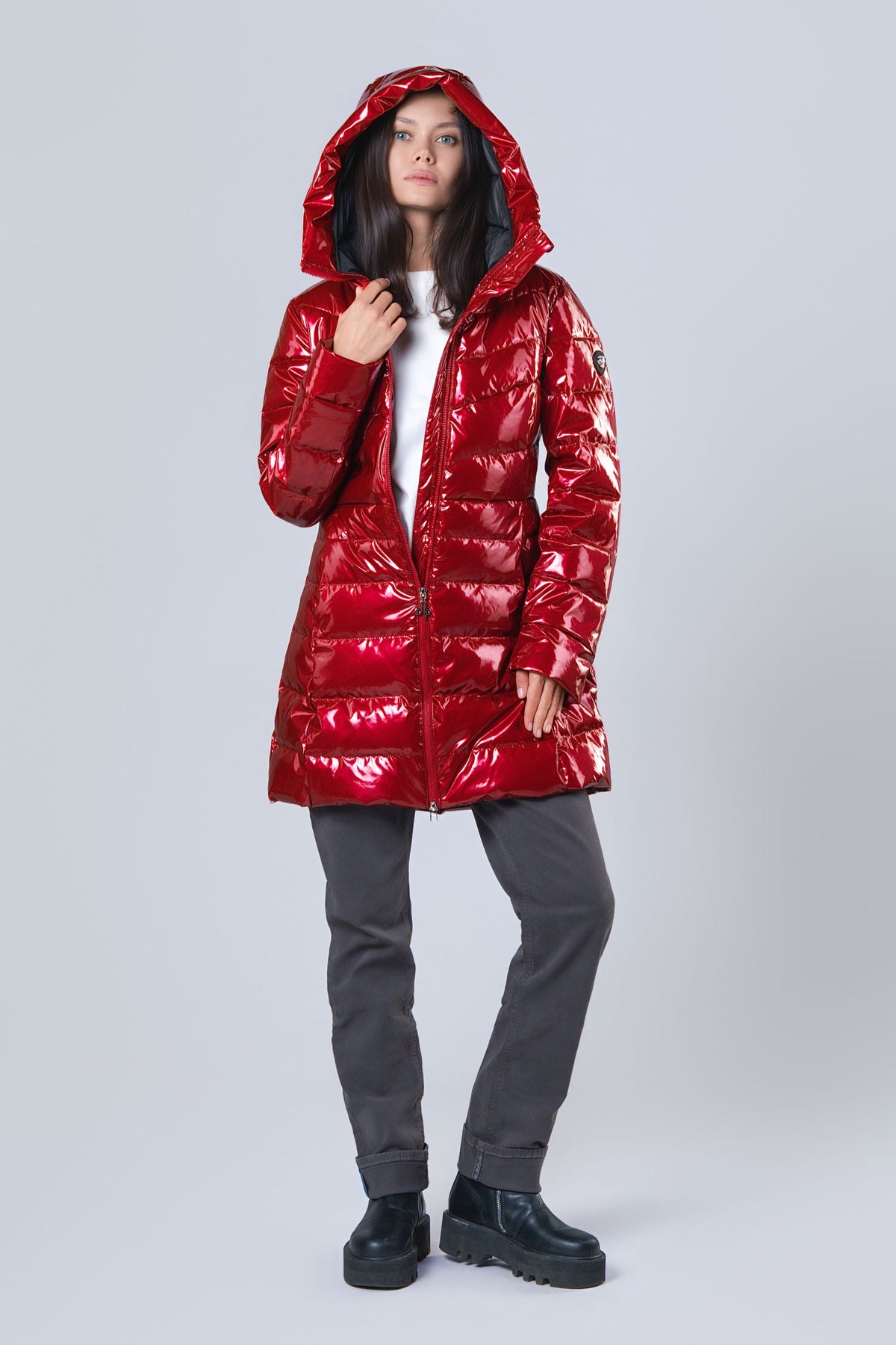 Women's Medium Weight Long Robin Coat - Glossy Red