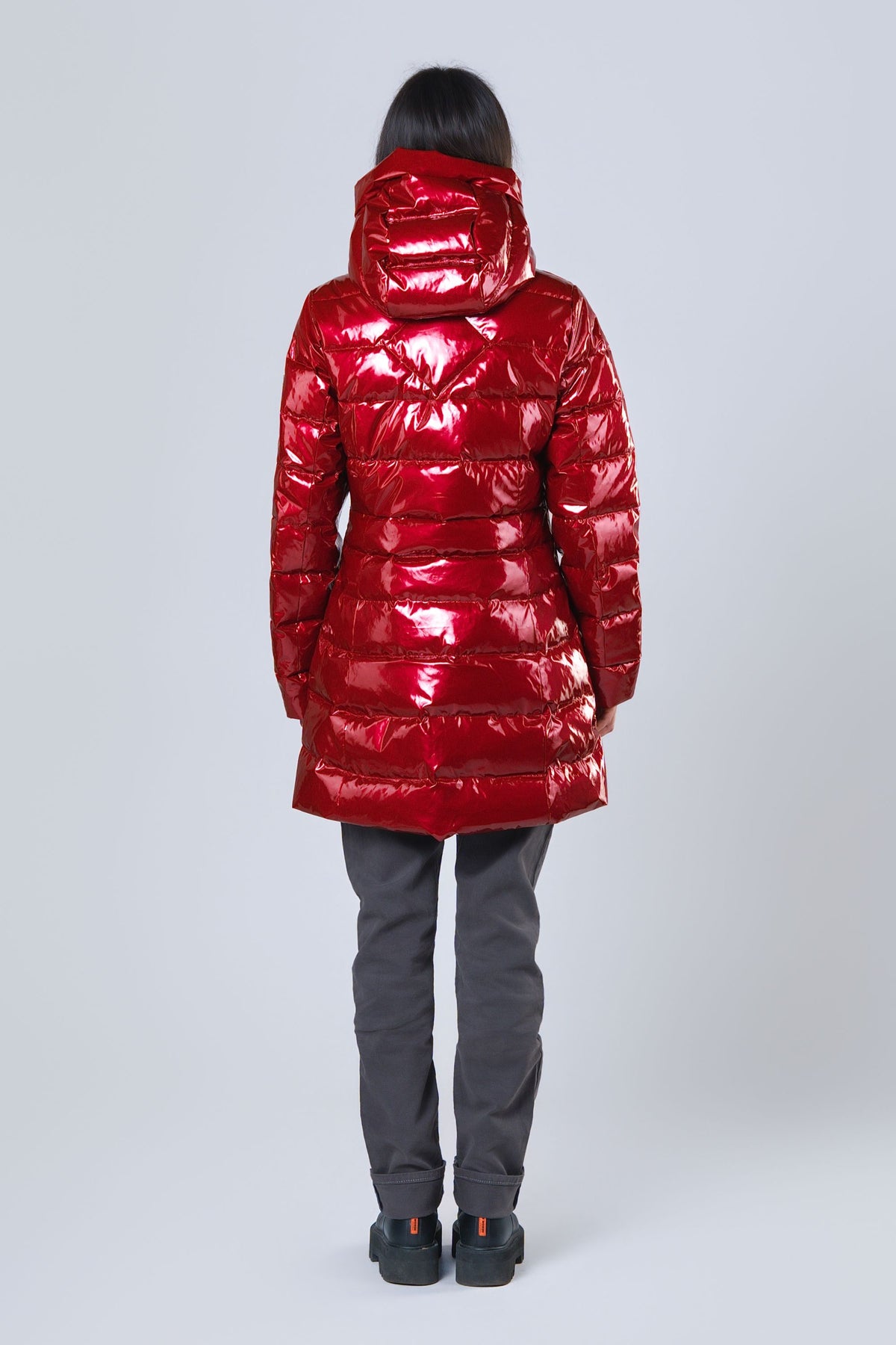 Women's Medium Weight Long Robin Coat - Glossy Red