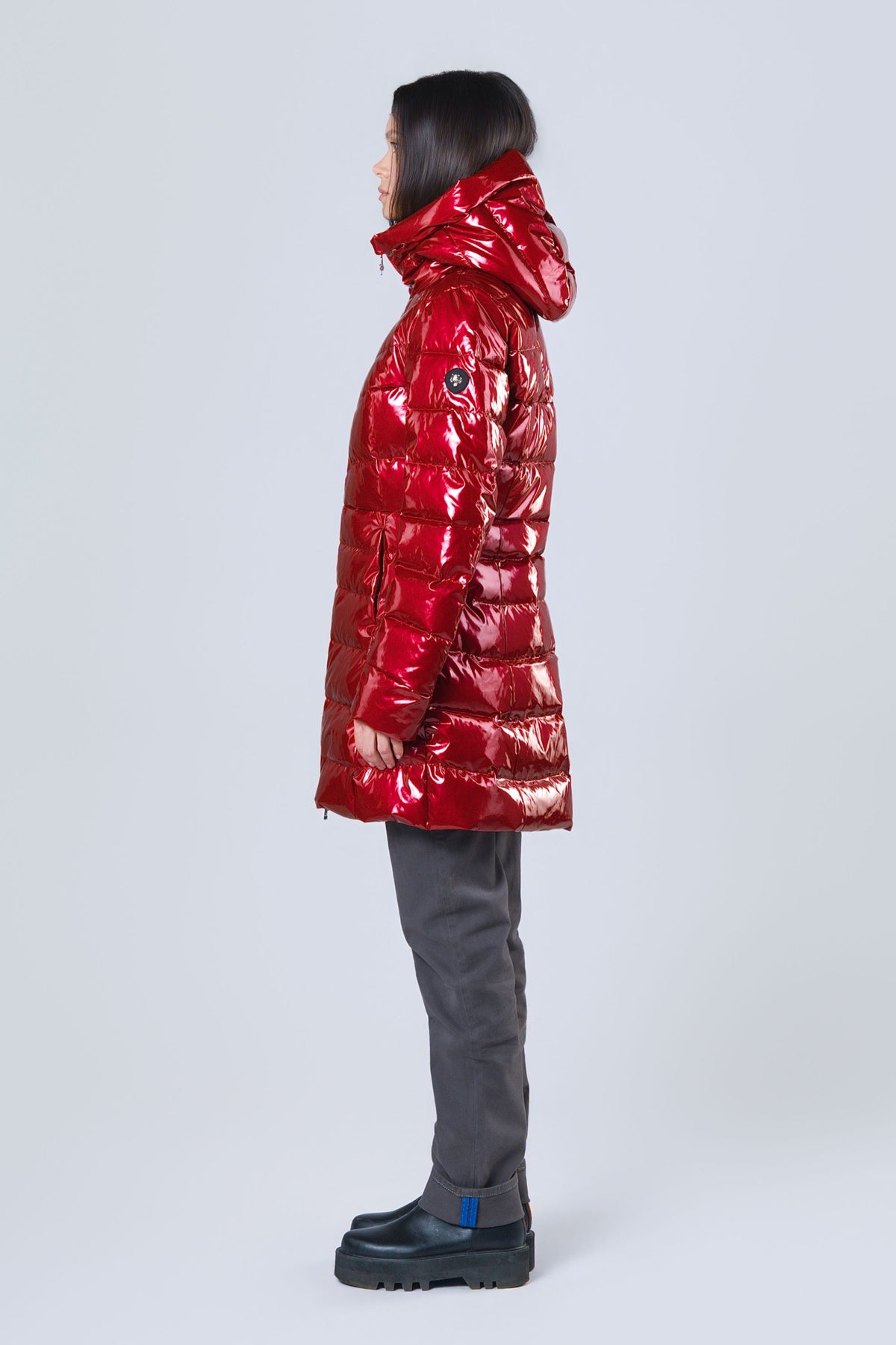 Women's Medium Weight Long Robin Coat - Glossy Red