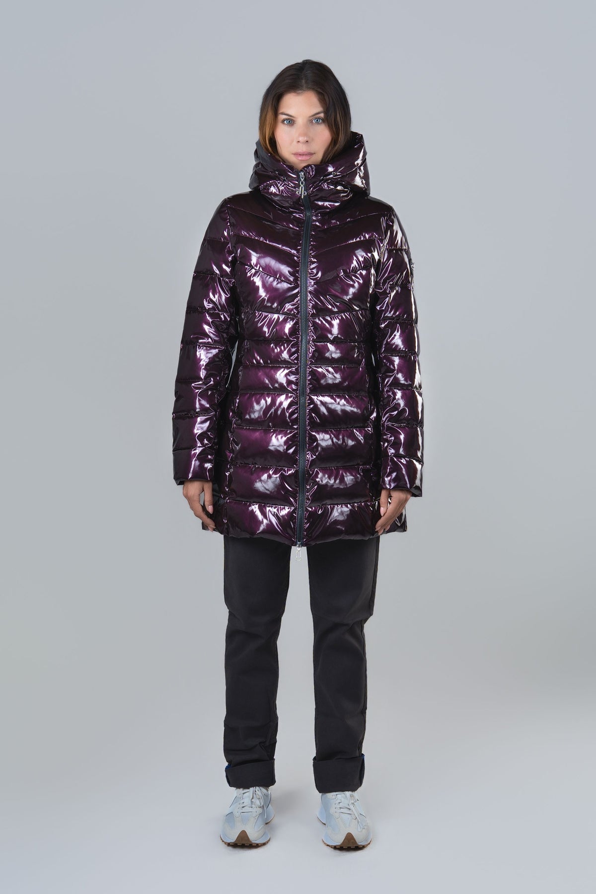 Women's Medium Weight Long Robin Coat - Glossy Purple