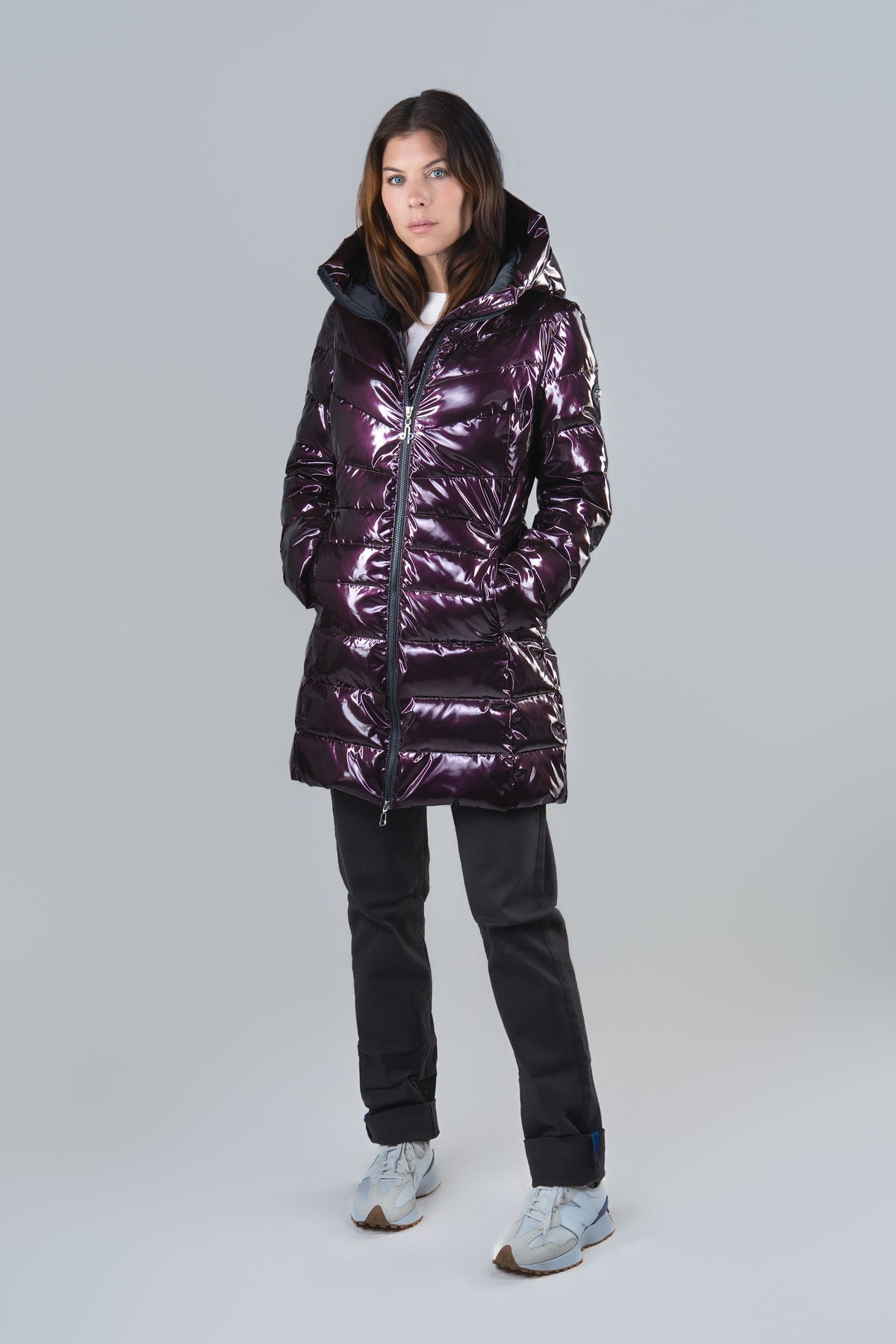 Women's Medium Weight Long Robin Coat - Glossy Purple