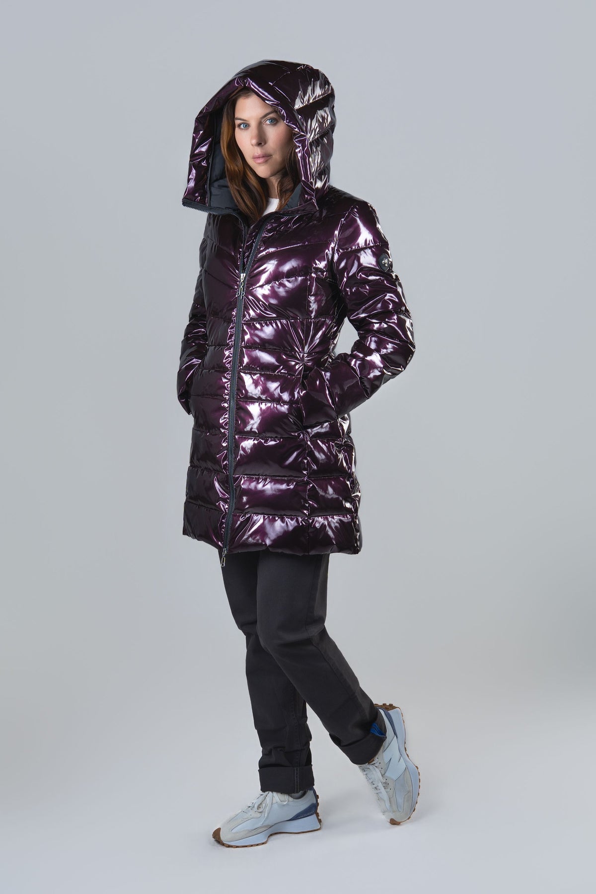 Women's Medium Weight Long Robin Coat - Glossy Purple