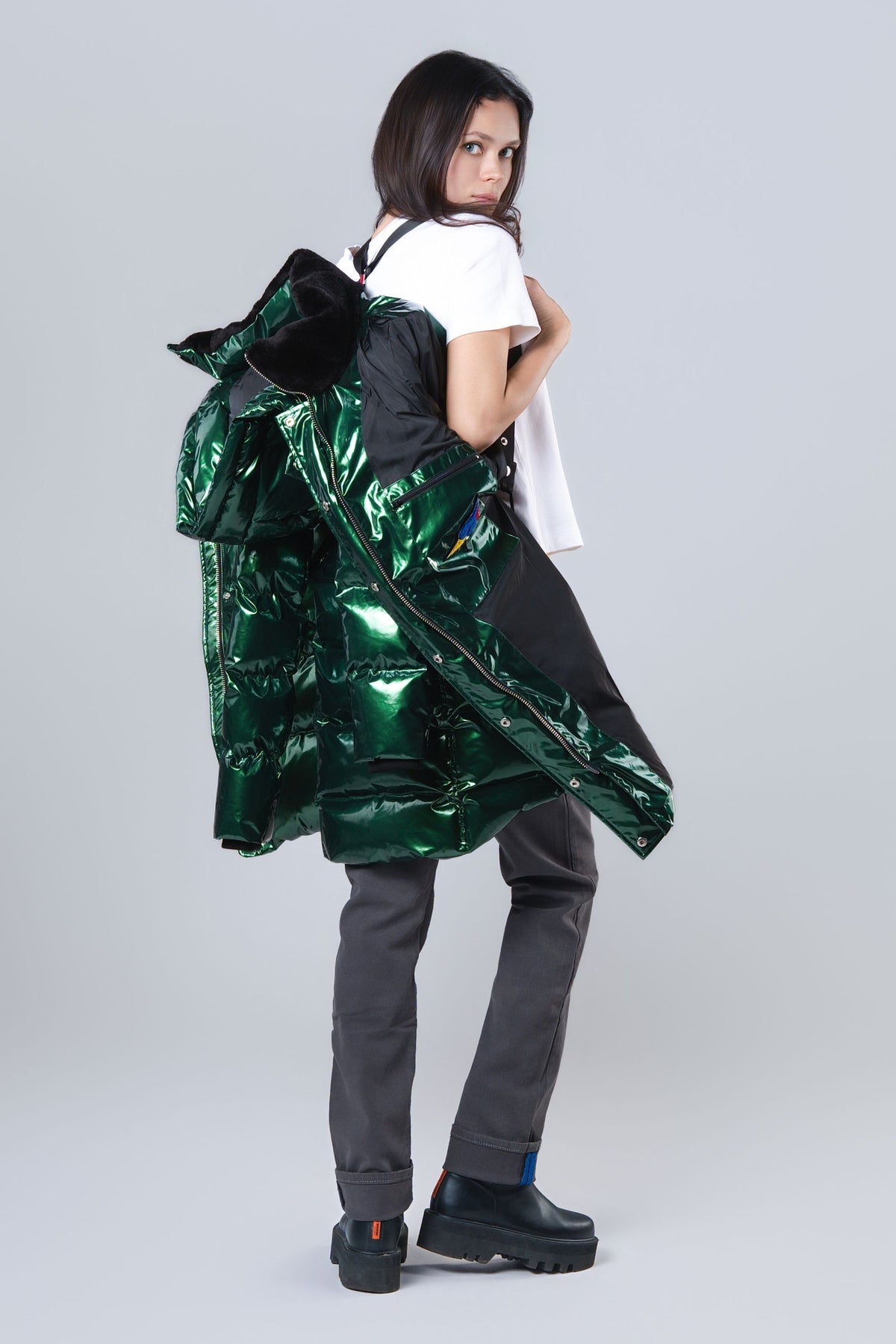 Women's Penguin Long Coat - Glossy Green