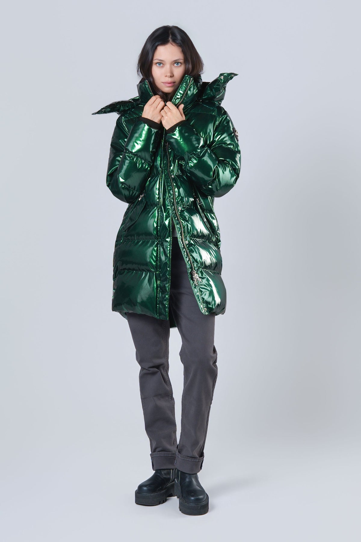 Women's Penguin Long Coat - Glossy Green