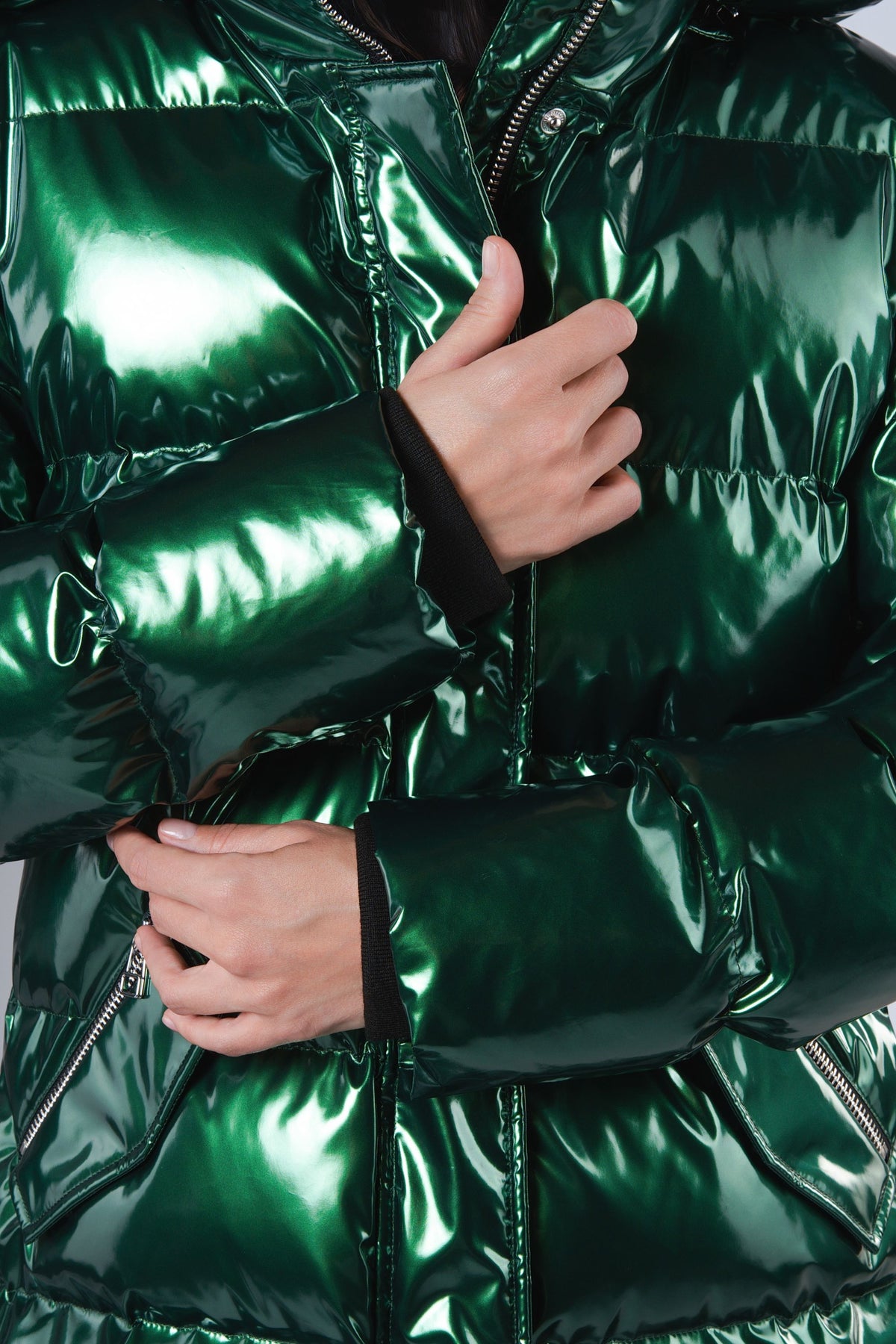 Women's Penguin Long Coat - Glossy Green