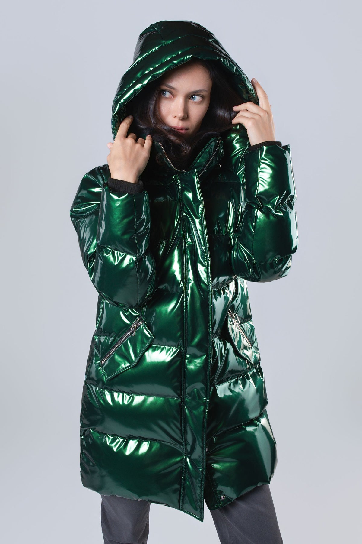 Women's Penguin Long Coat - Glossy Green