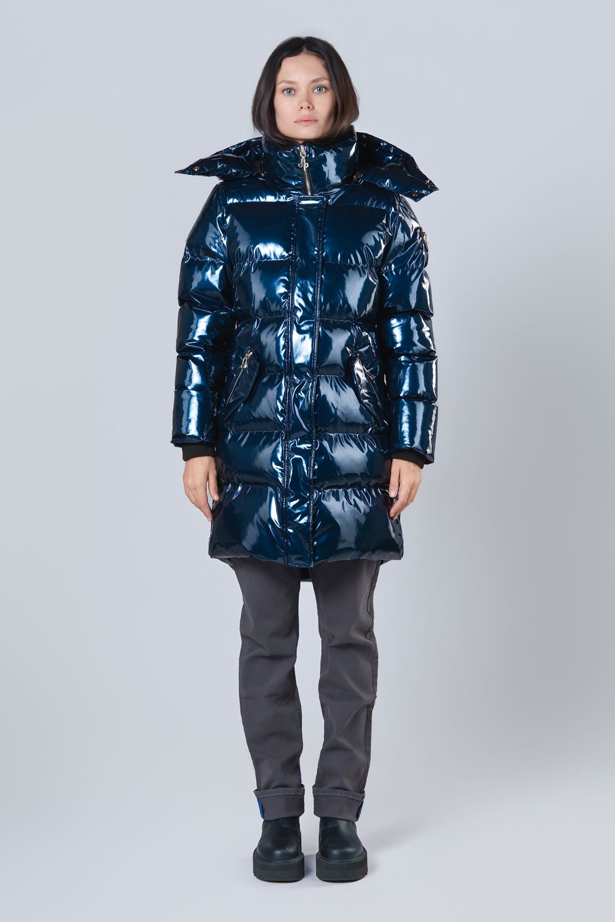 Women's Penguin Long Coat - Glossy Navy