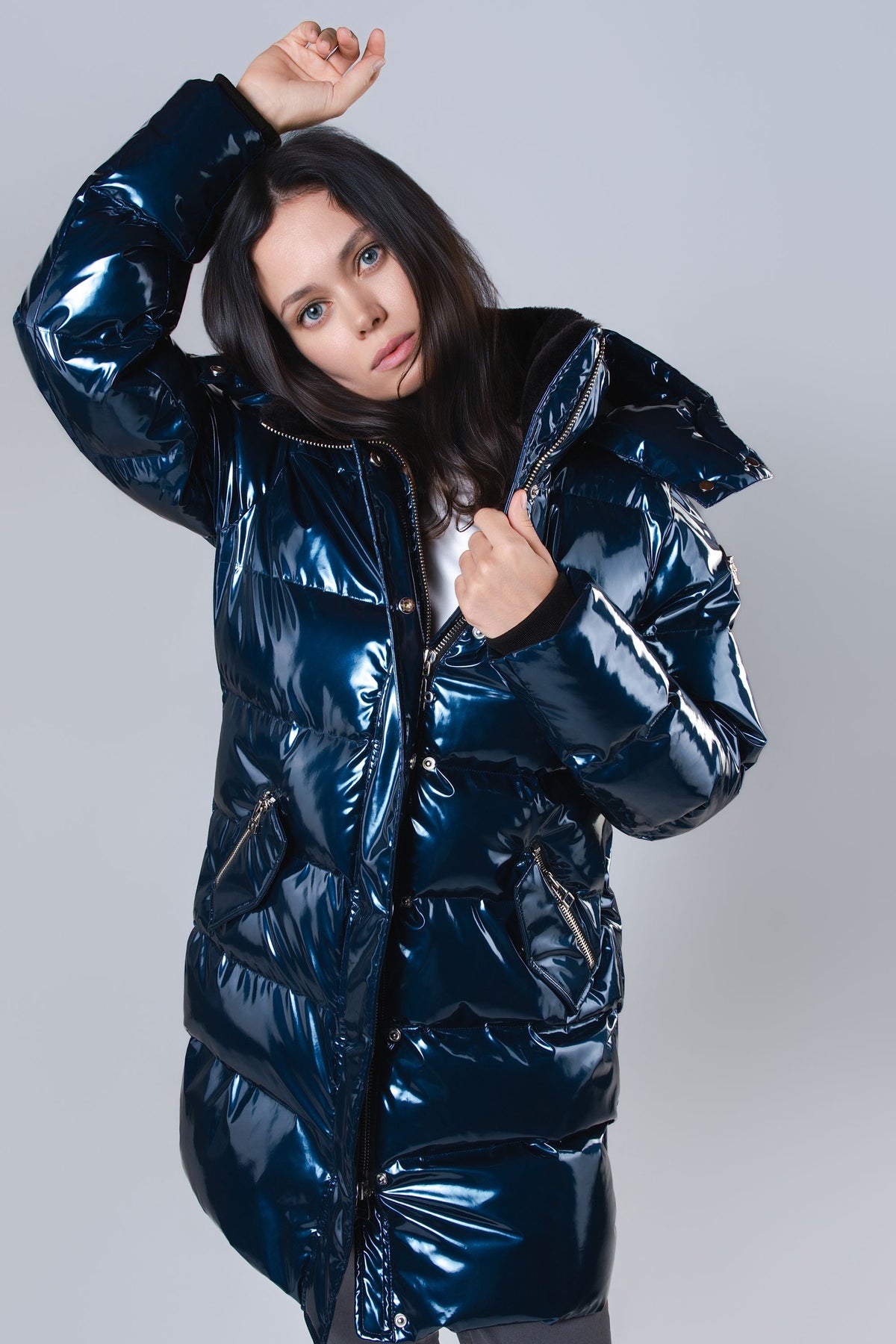 Women's Penguin Long Coat - Glossy Navy
