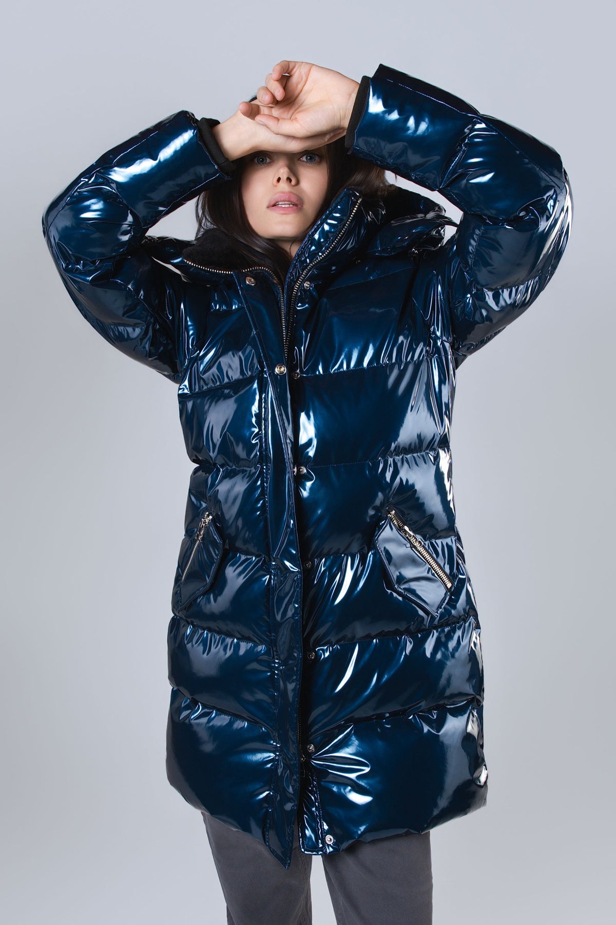 Women's Penguin Long Coat - Glossy Navy