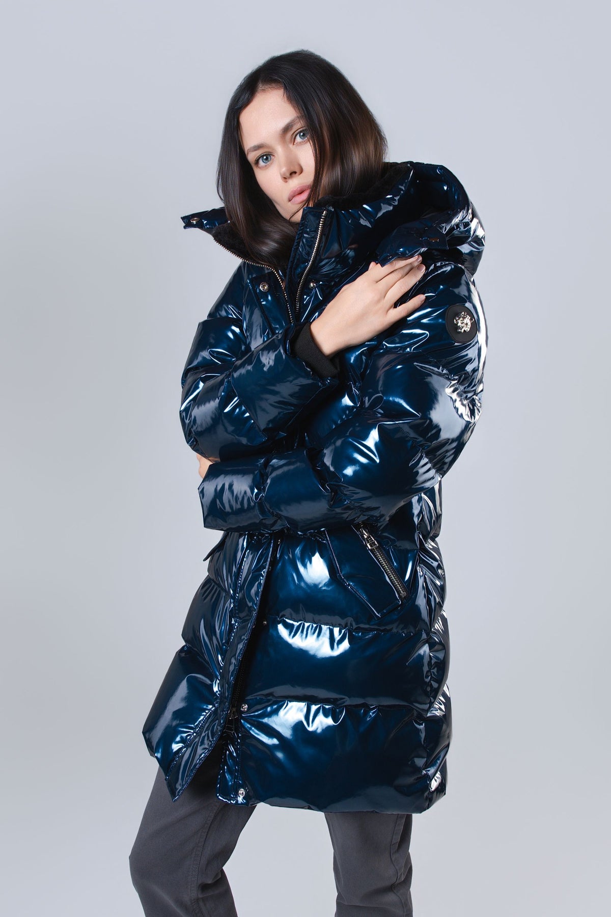 Women's Penguin Long Coat - Glossy Navy