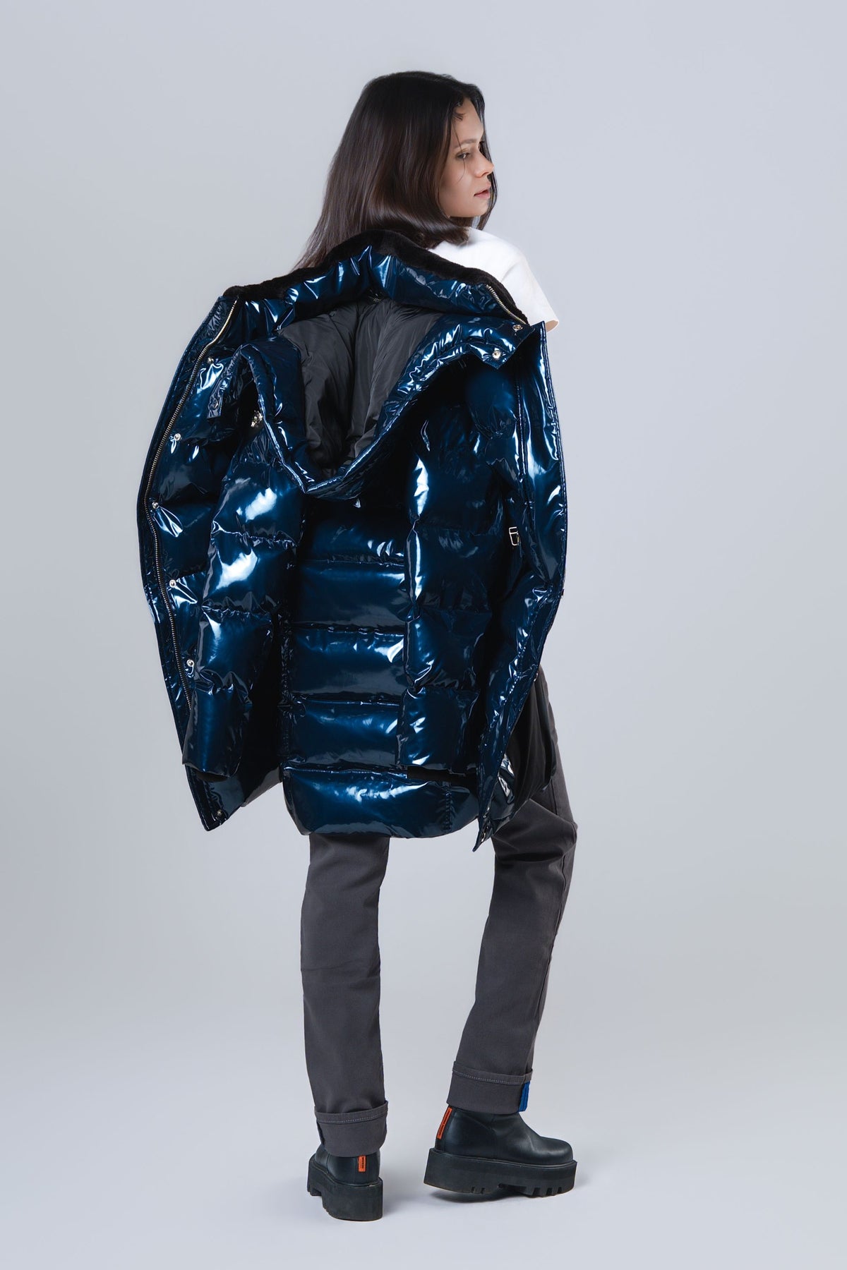 Women's Penguin Long Coat - Glossy Navy