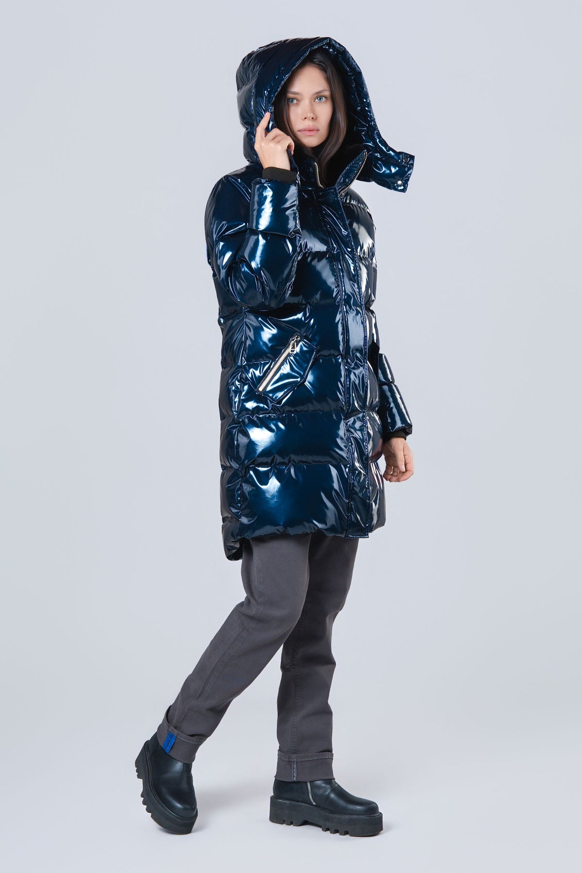 Women's Penguin Long Coat - Glossy Navy
