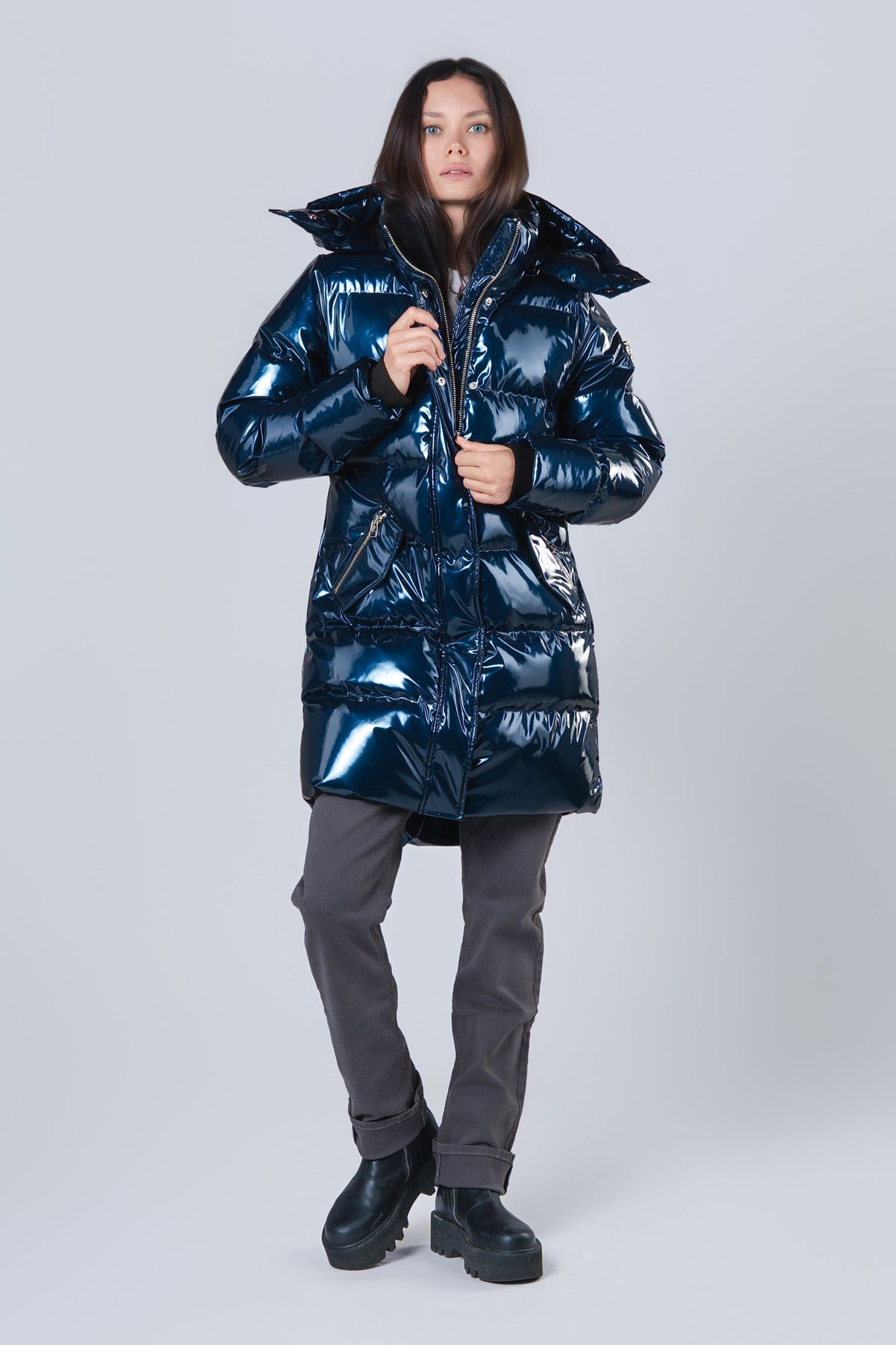 Women's Penguin Long Coat - Glossy Navy