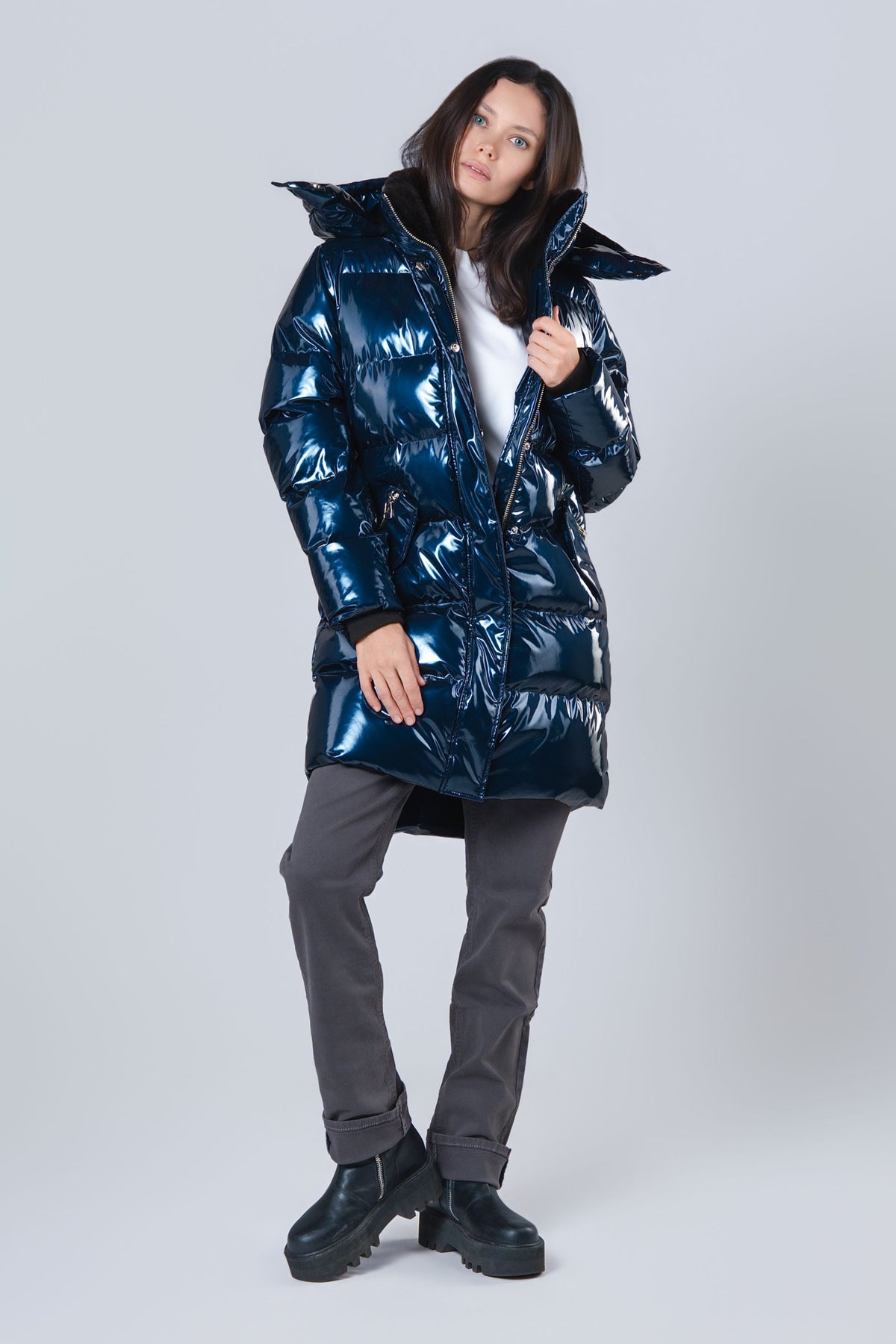 Women's Penguin Long Coat - Glossy Navy