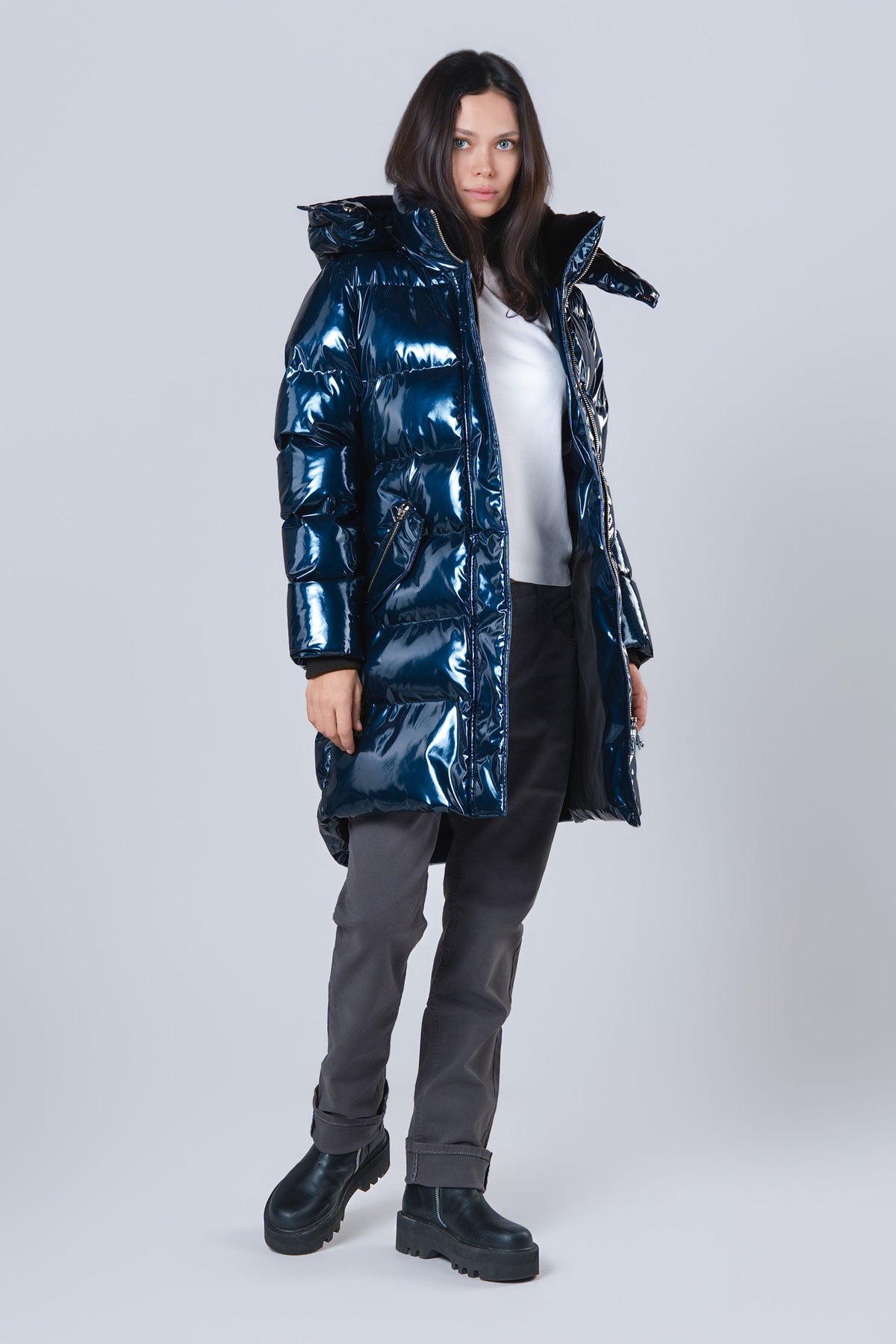 Women's Penguin Long Coat - Glossy Navy