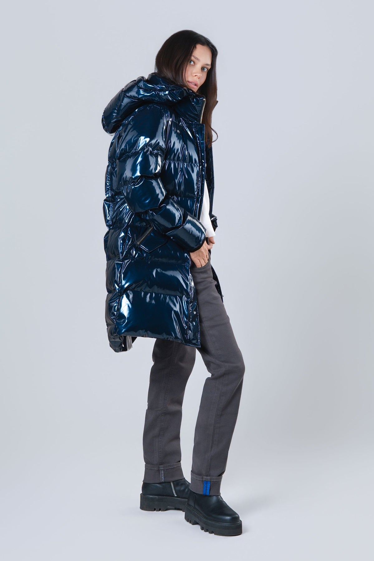Women's Penguin Long Coat - Glossy Navy