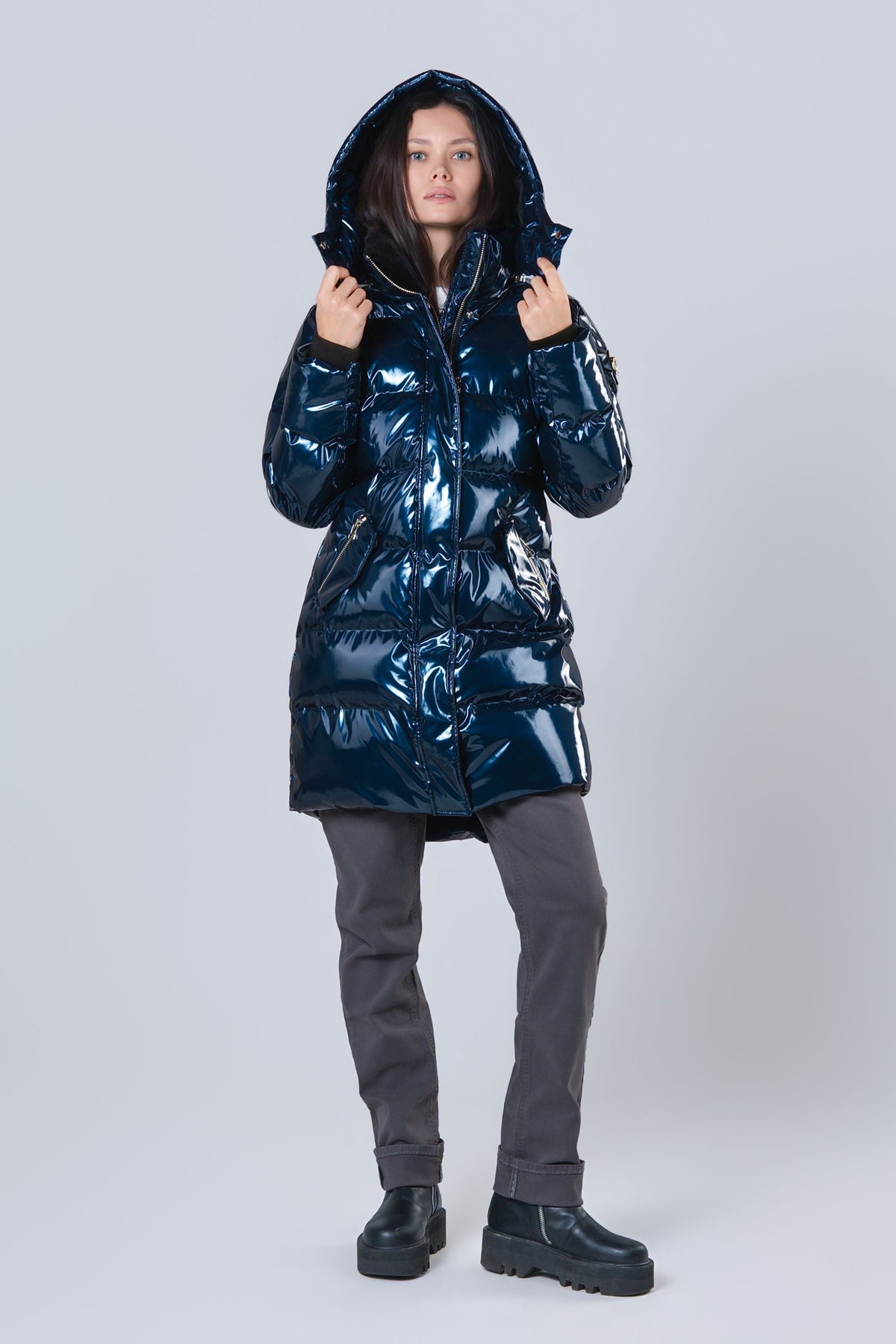 Women's Penguin Long Coat - Glossy Navy