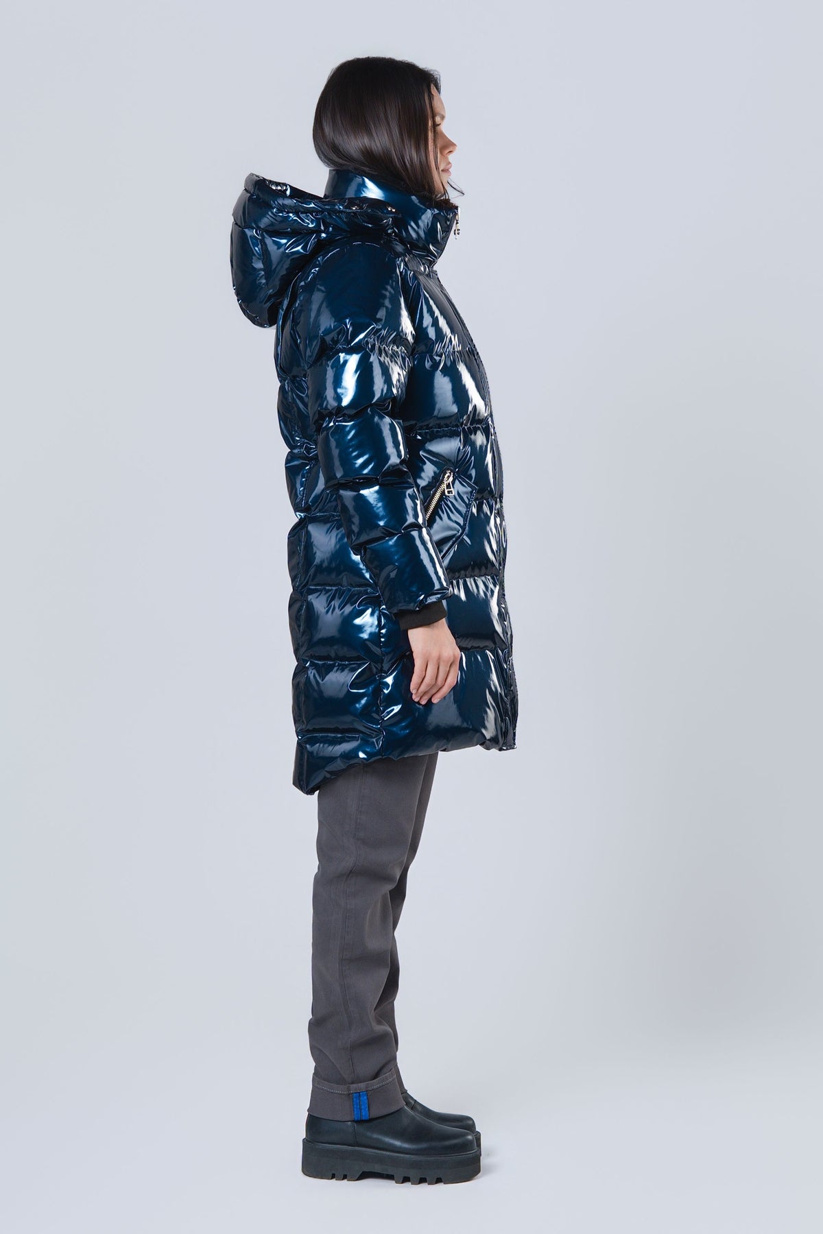 Women's Penguin Long Coat - Glossy Navy