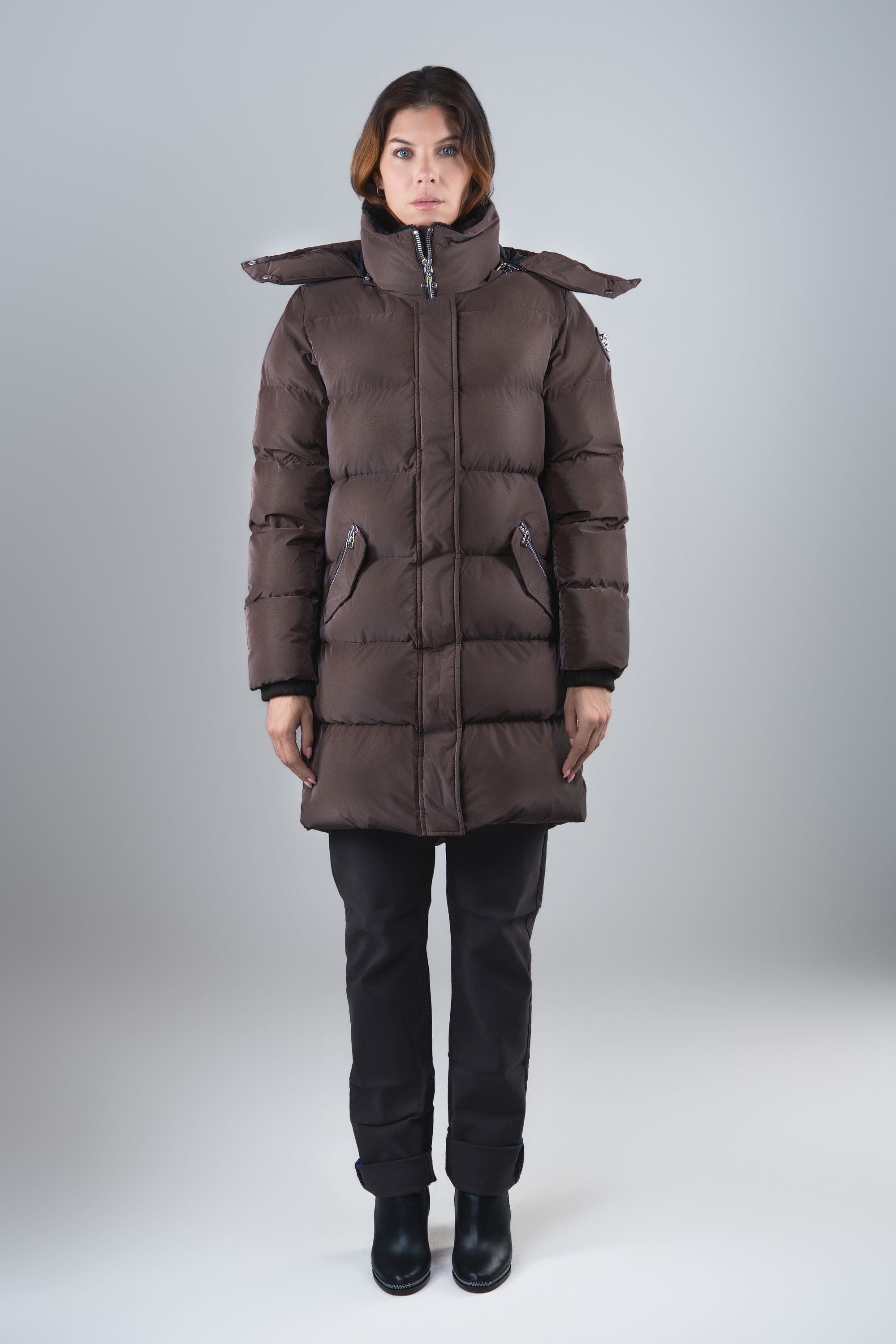 Women's Penguin Long Coat - Mocha Diamond