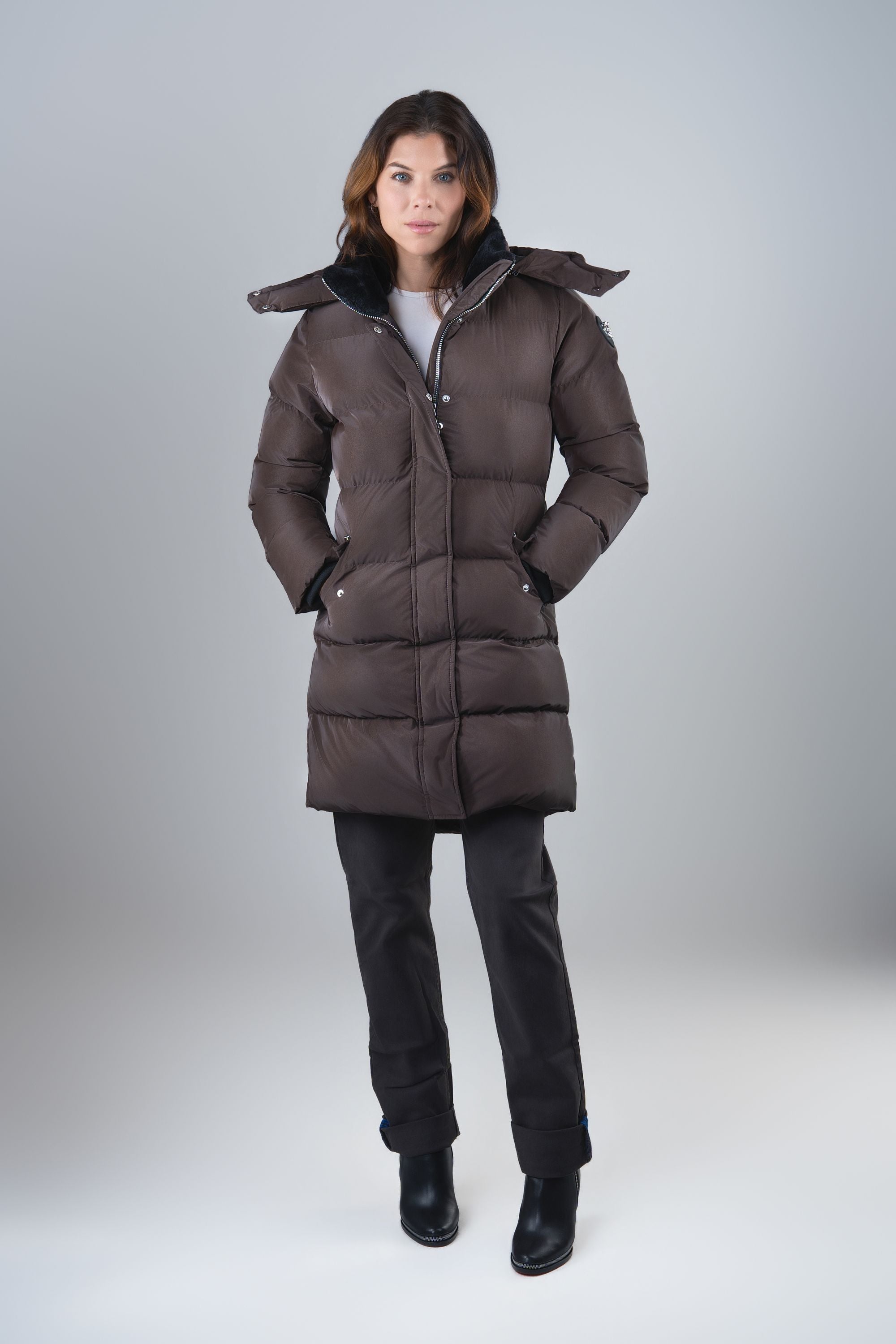 Women's Penguin Long Coat - Mocha Diamond