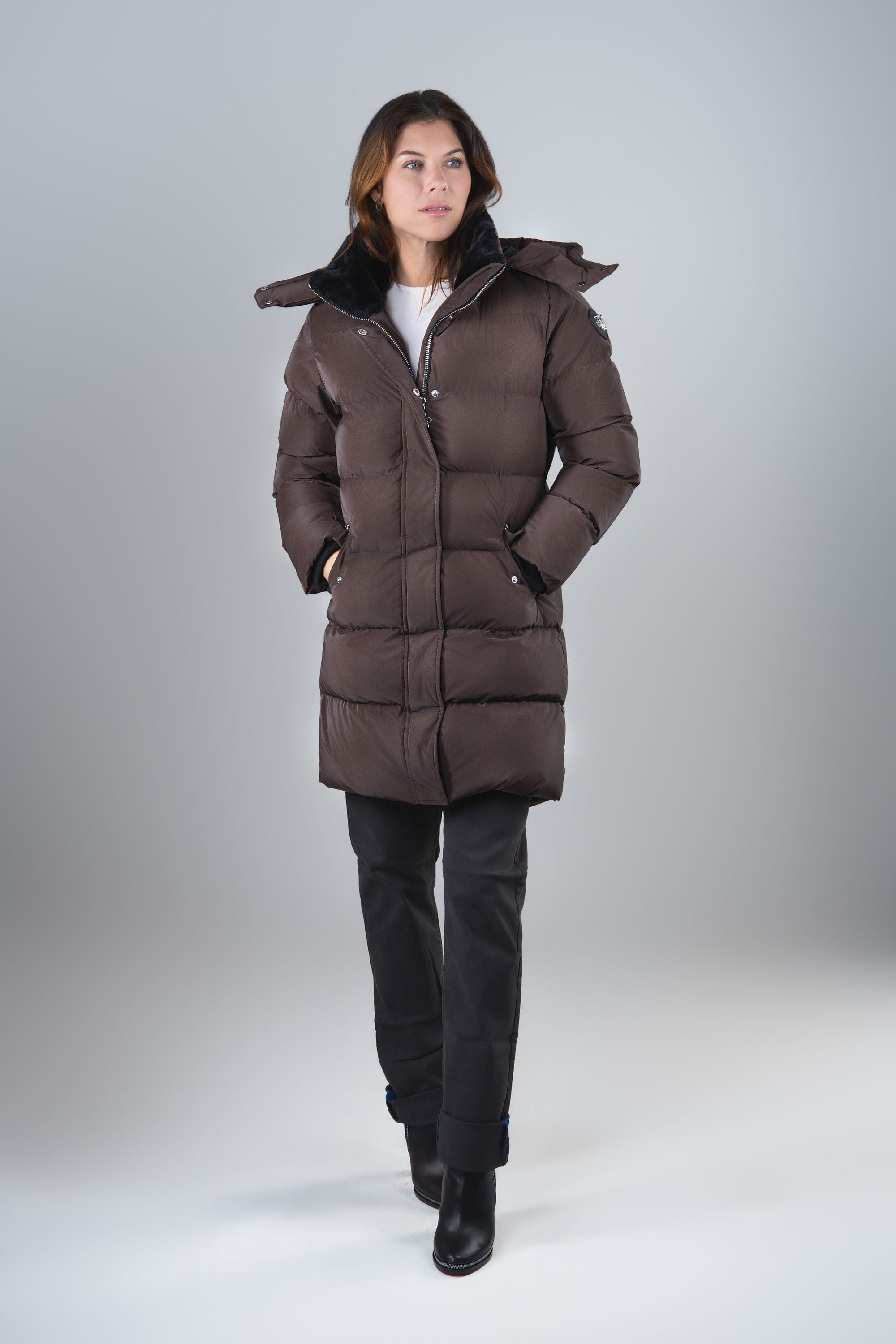 Women's Penguin Long Coat - Mocha Diamond