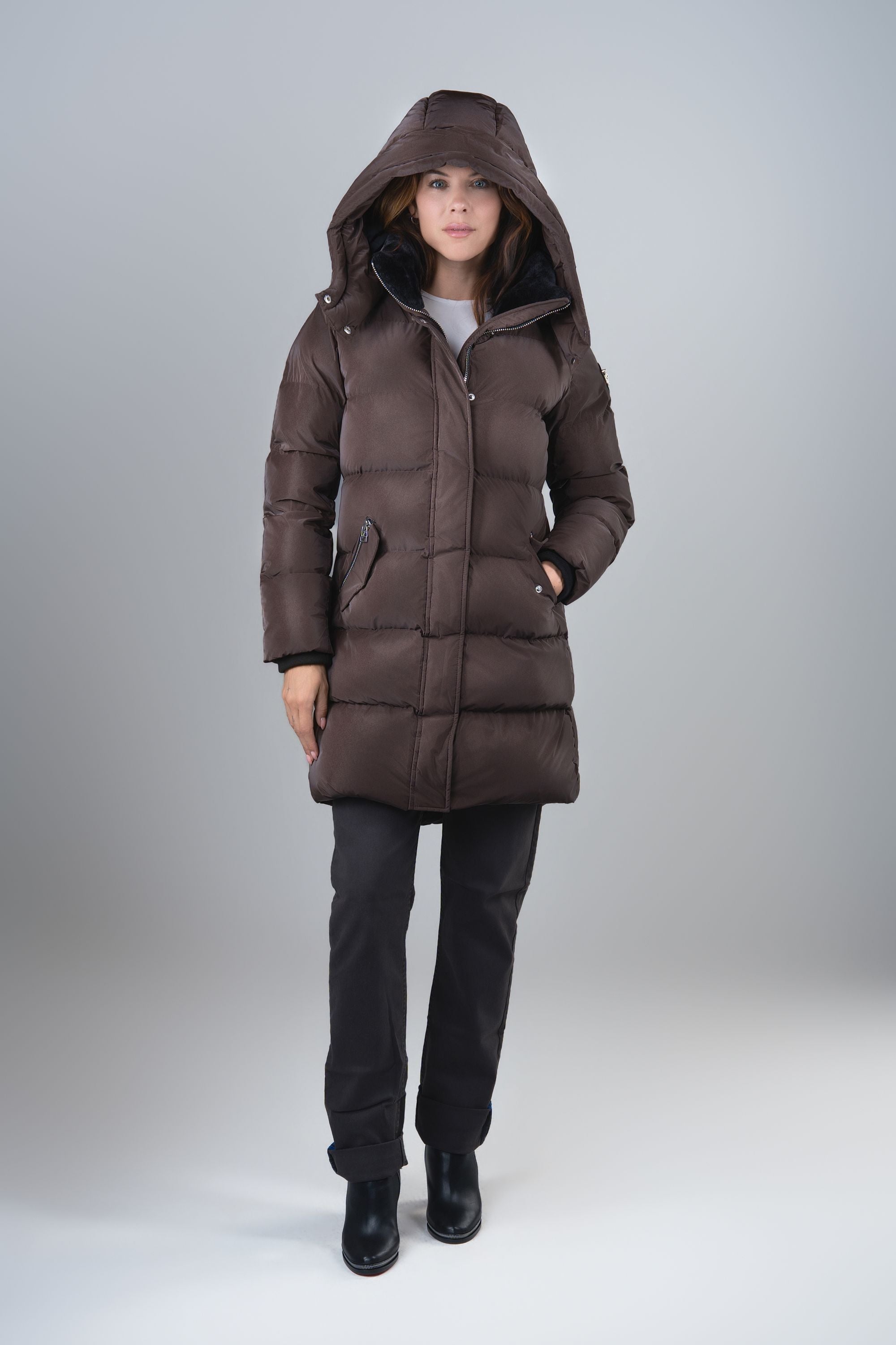 Women's Penguin Long Coat - Mocha Diamond