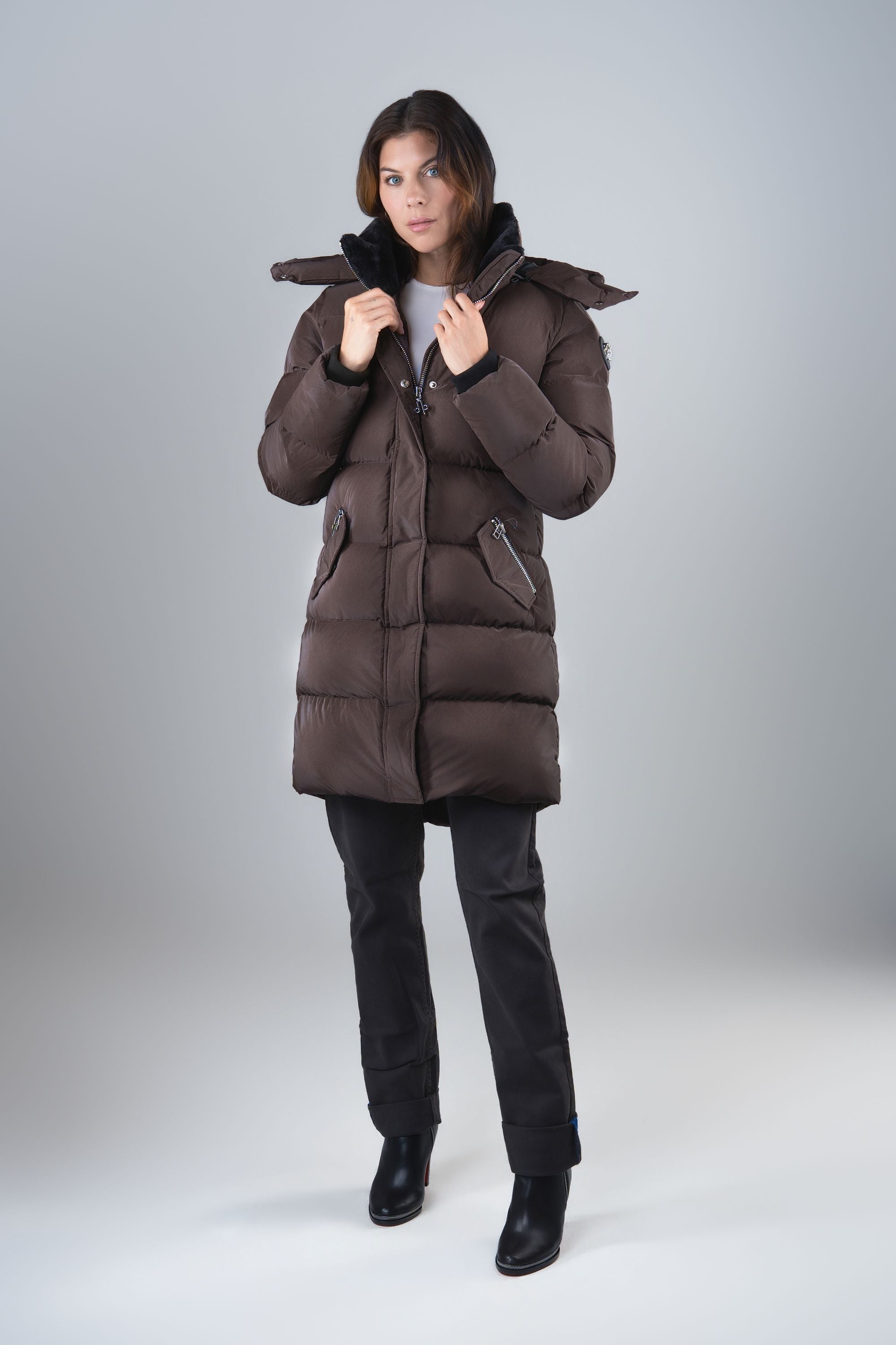 Women's Penguin Long Coat - Mocha Diamond