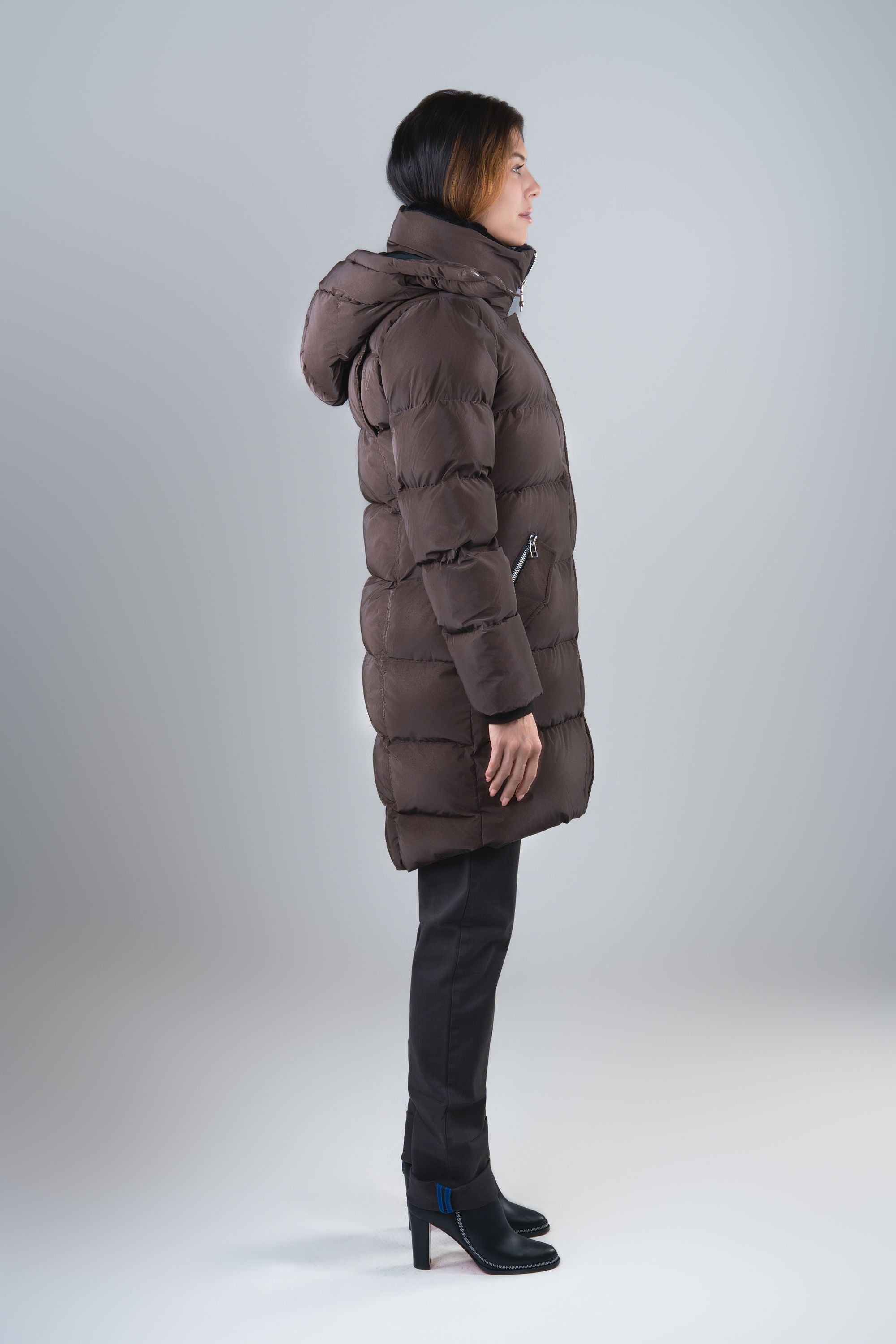 Women's Penguin Long Coat - Mocha Diamond