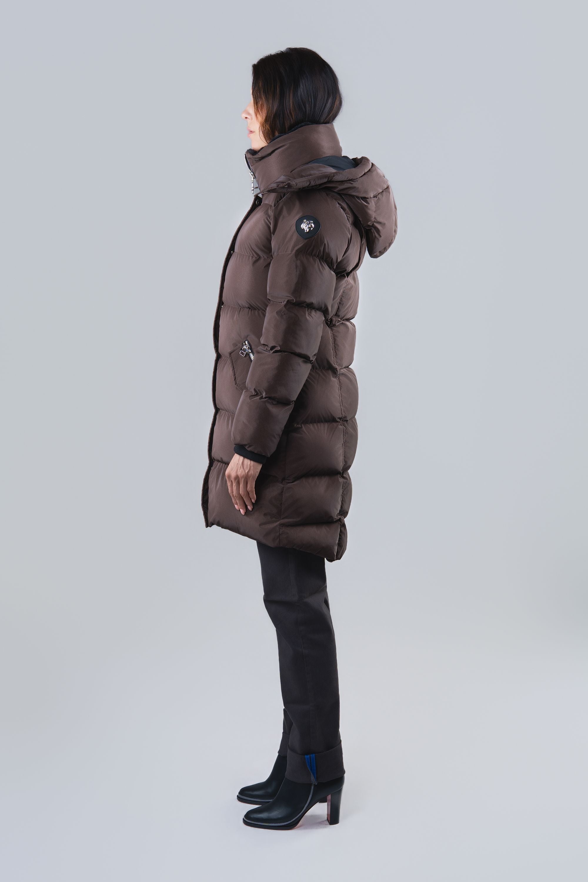 Women's Penguin Long Coat - Mocha Diamond