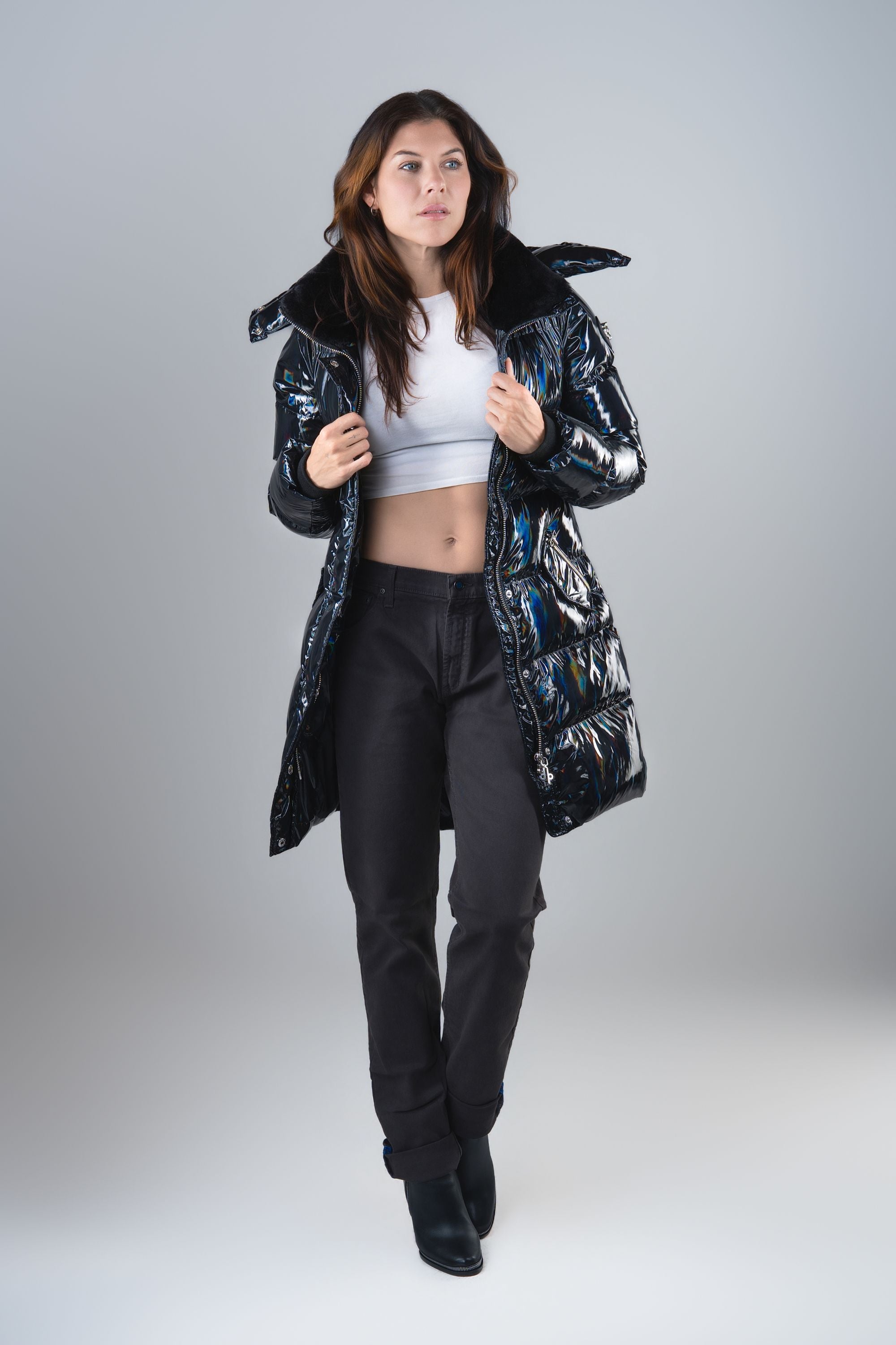 Women's Penguin Long Coat - Oily Black