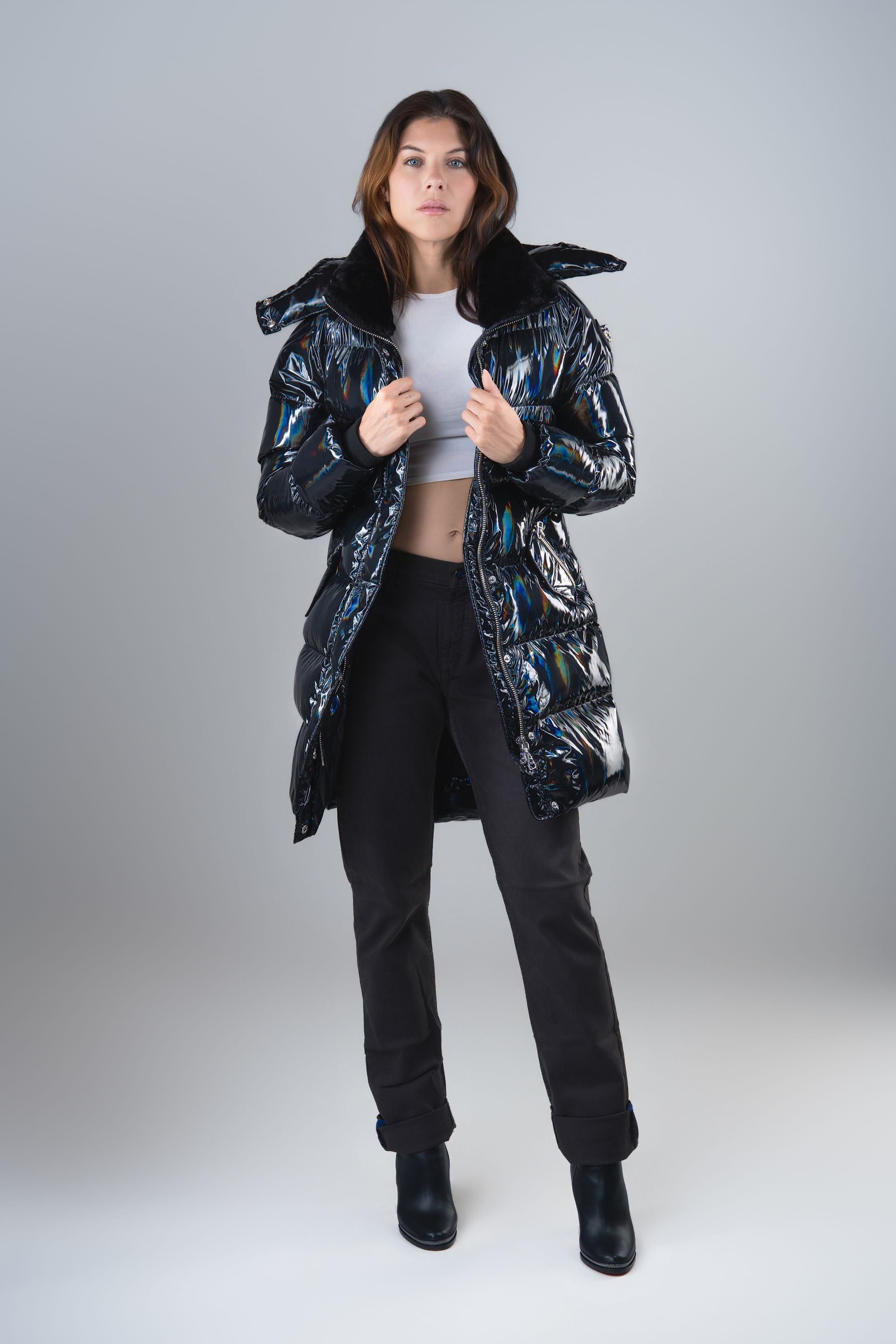 Women's Penguin Long Coat - Oily Black