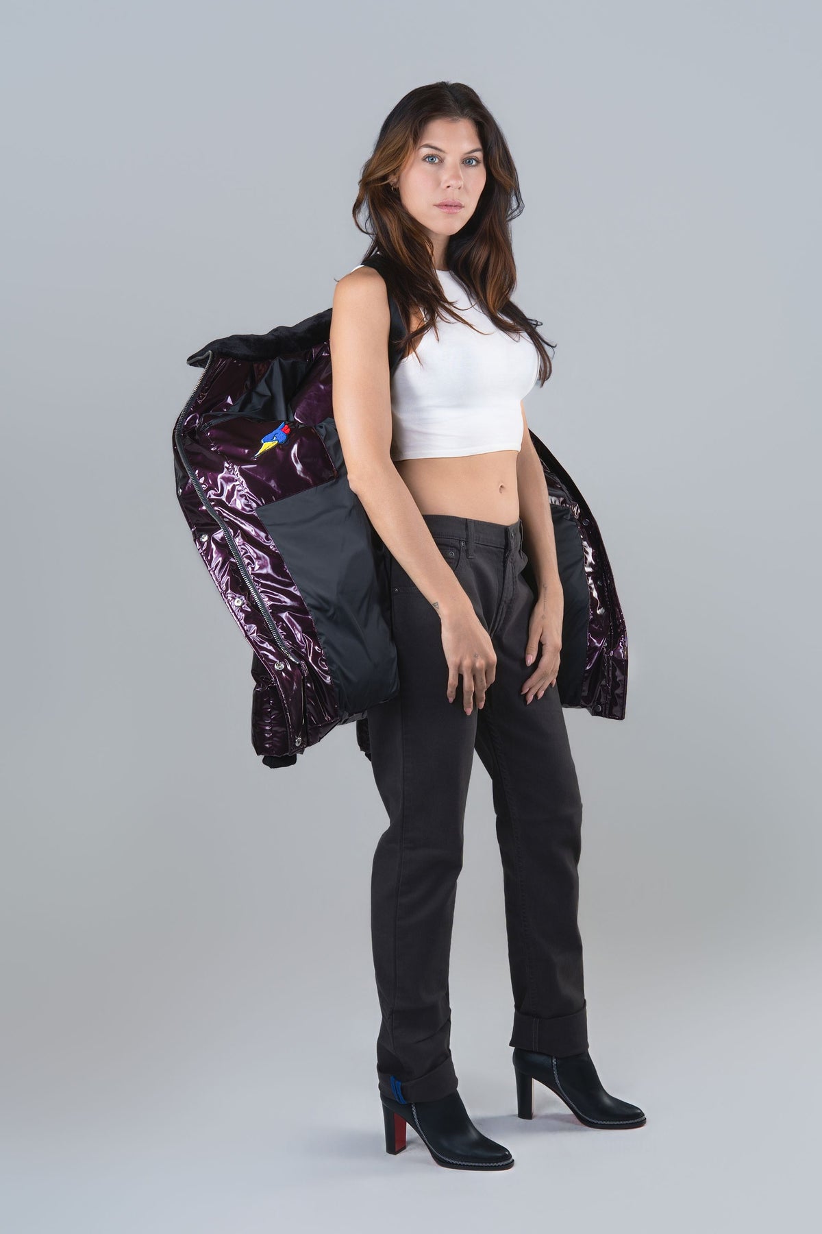 Women's Penguin Long Coat - Glossy Purple