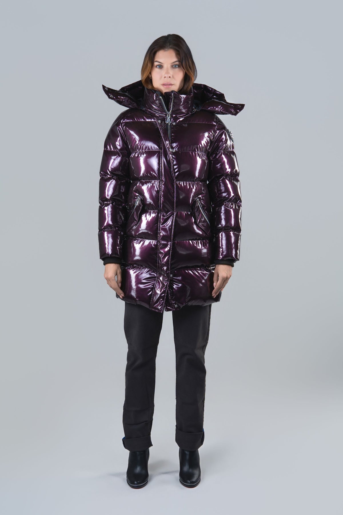Women's Penguin Long Coat - Glossy Purple
