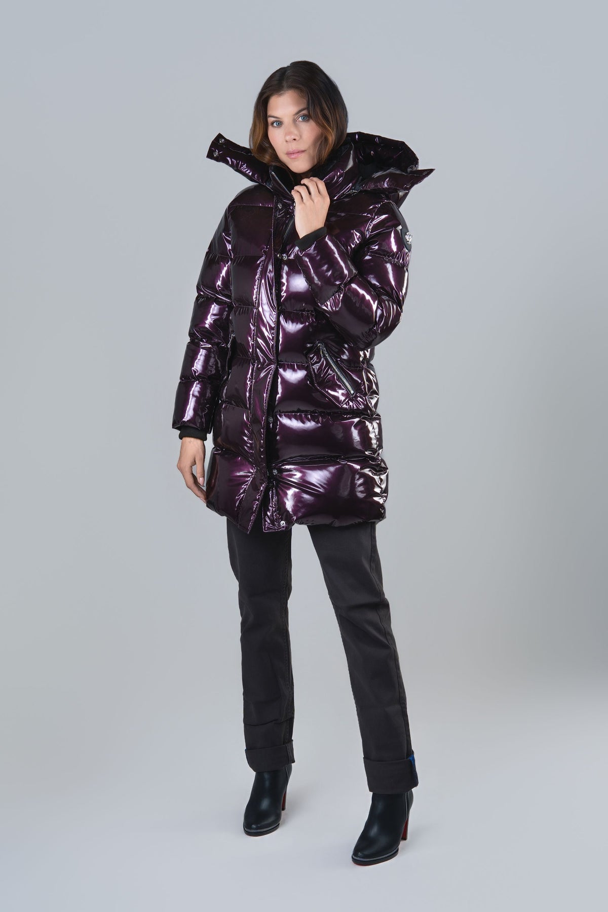 Women's Penguin Long Coat - Glossy Purple