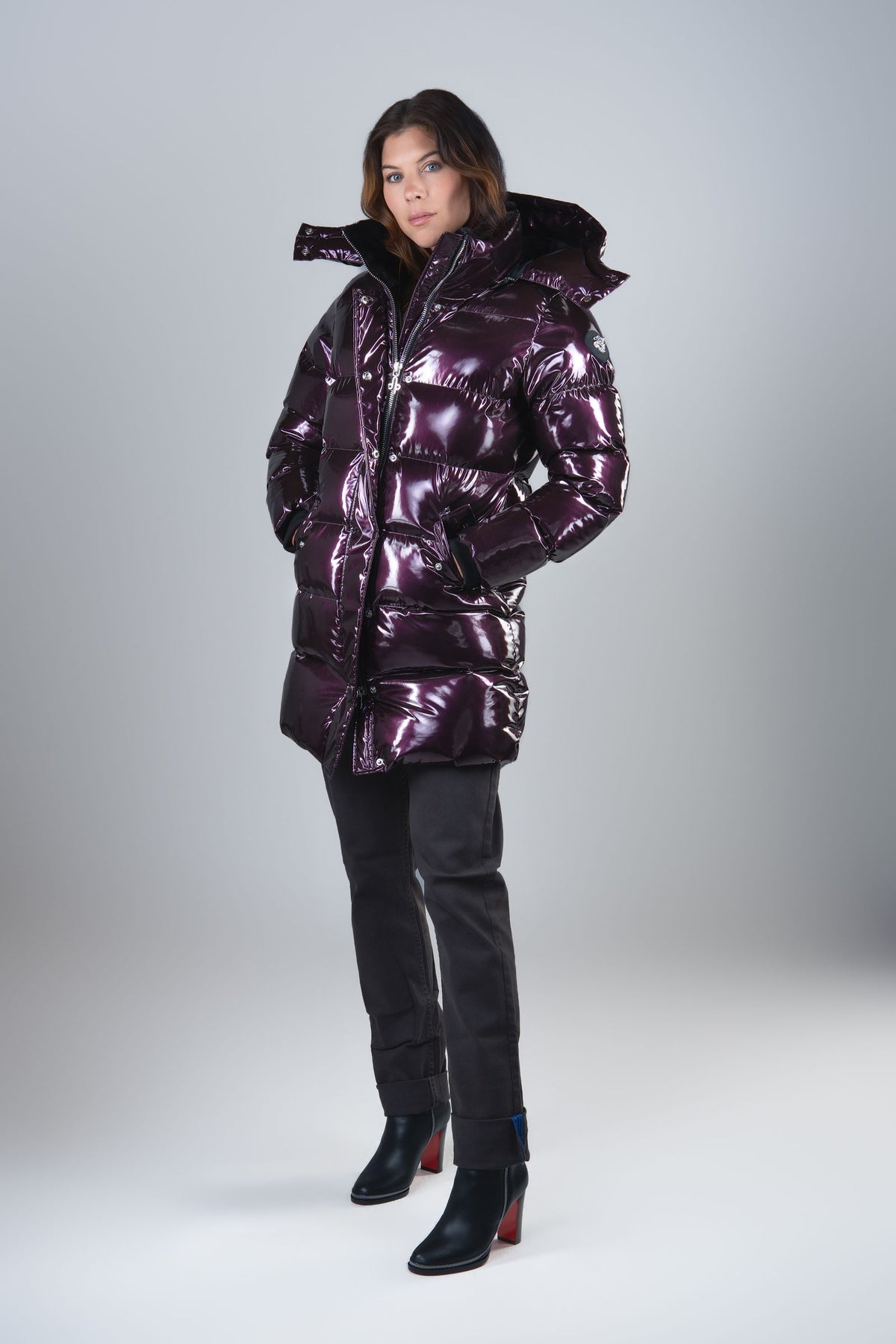 Women's Penguin Long Coat - Glossy Purple
