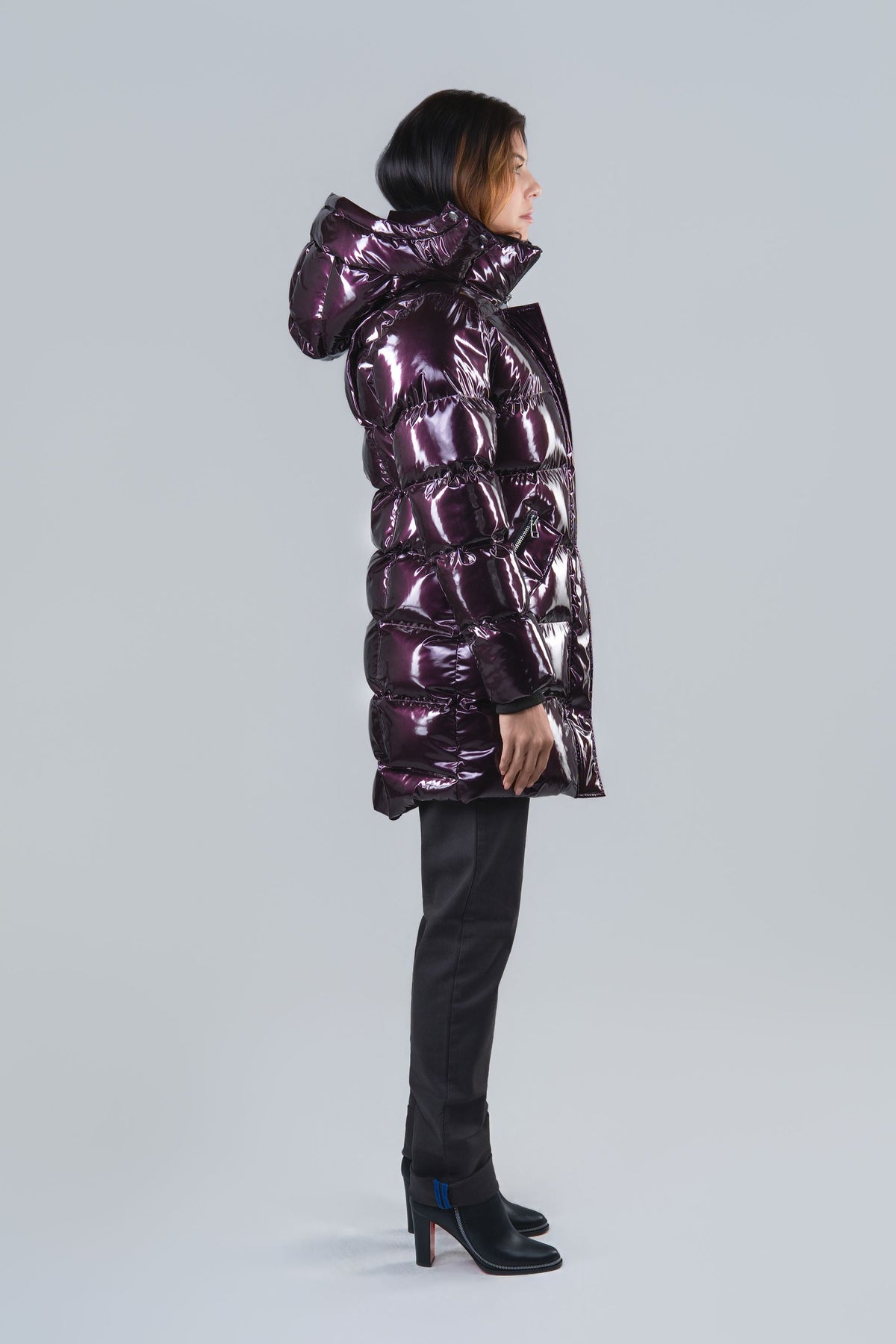 Women's Penguin Long Coat - Glossy Purple