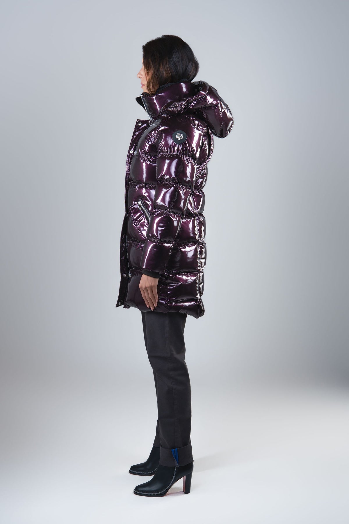 Women's Penguin Long Coat - Glossy Purple