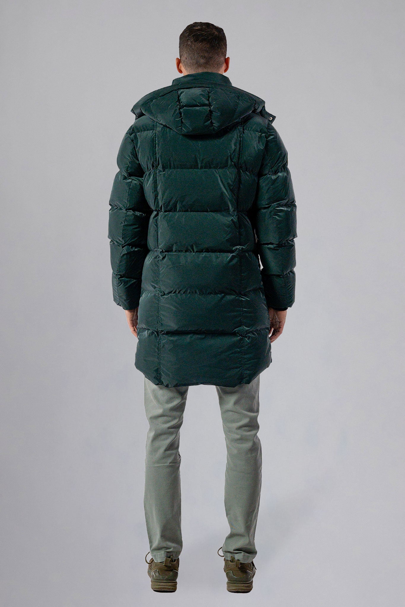 Woodpecker Men&#39;s Penguin Long Winter coat. High-end Canadian designer winter coat for men in &quot;Green Diamond&quot; navy blue colour. Woodpecker cruelty-free winter coat designed in Canada. Men&#39;s heavy weight long length premium designer jacket for winter. Superior quality warm winter coat for men. Moose Knuckles, Canada Goose, Mackage, Montcler, Will Poho, Willbird, Nic Bayley