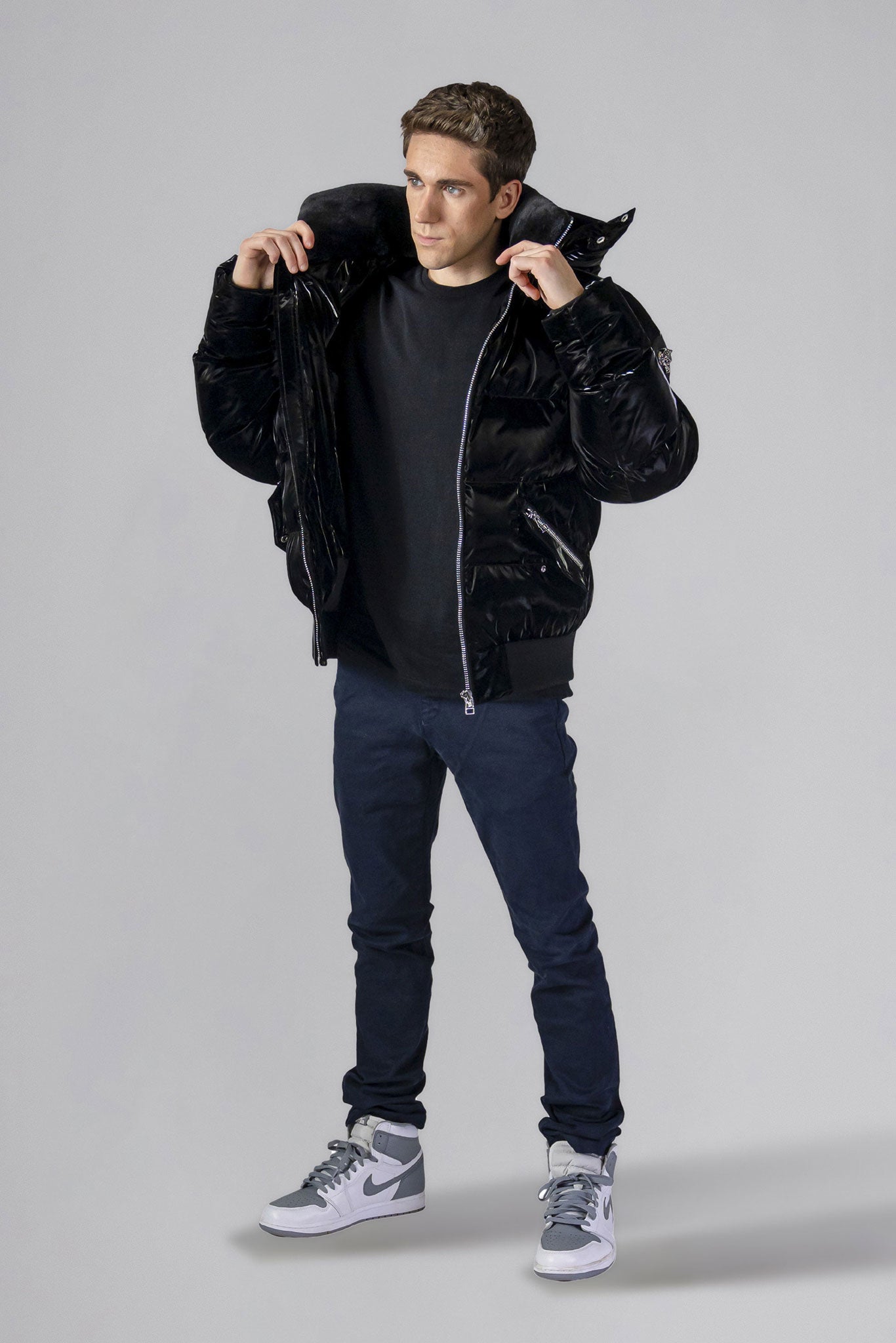 Black winter bomber jacket mens online